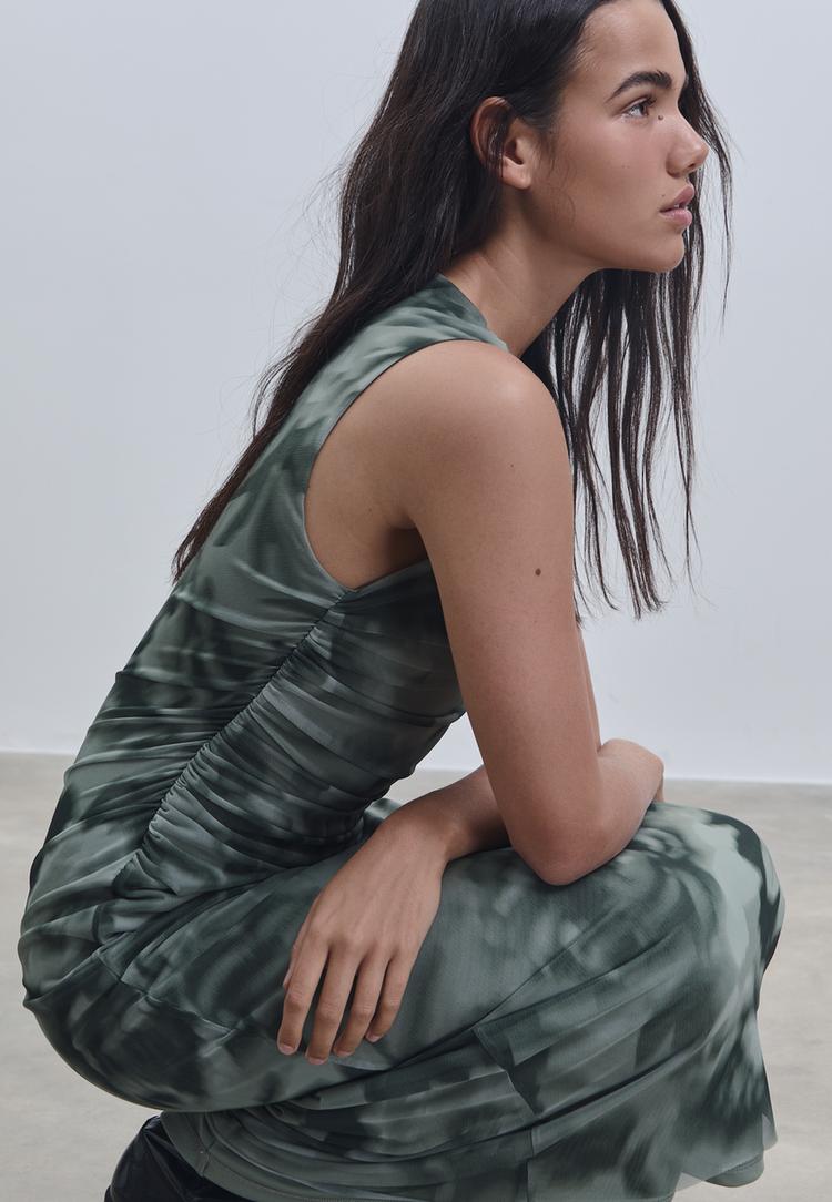 midi jurk met tule print