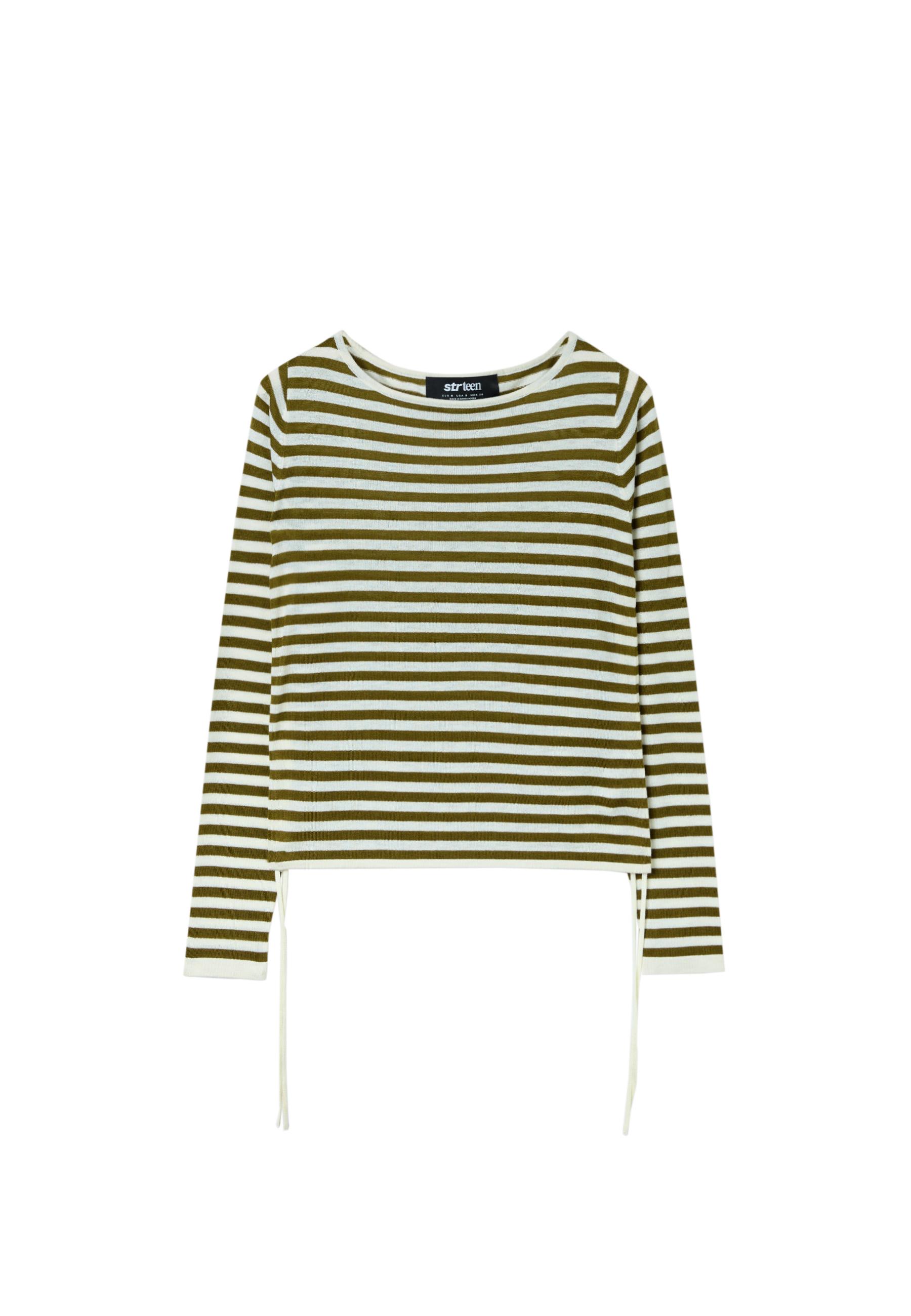 Striped jumper with side ruching — Khaki