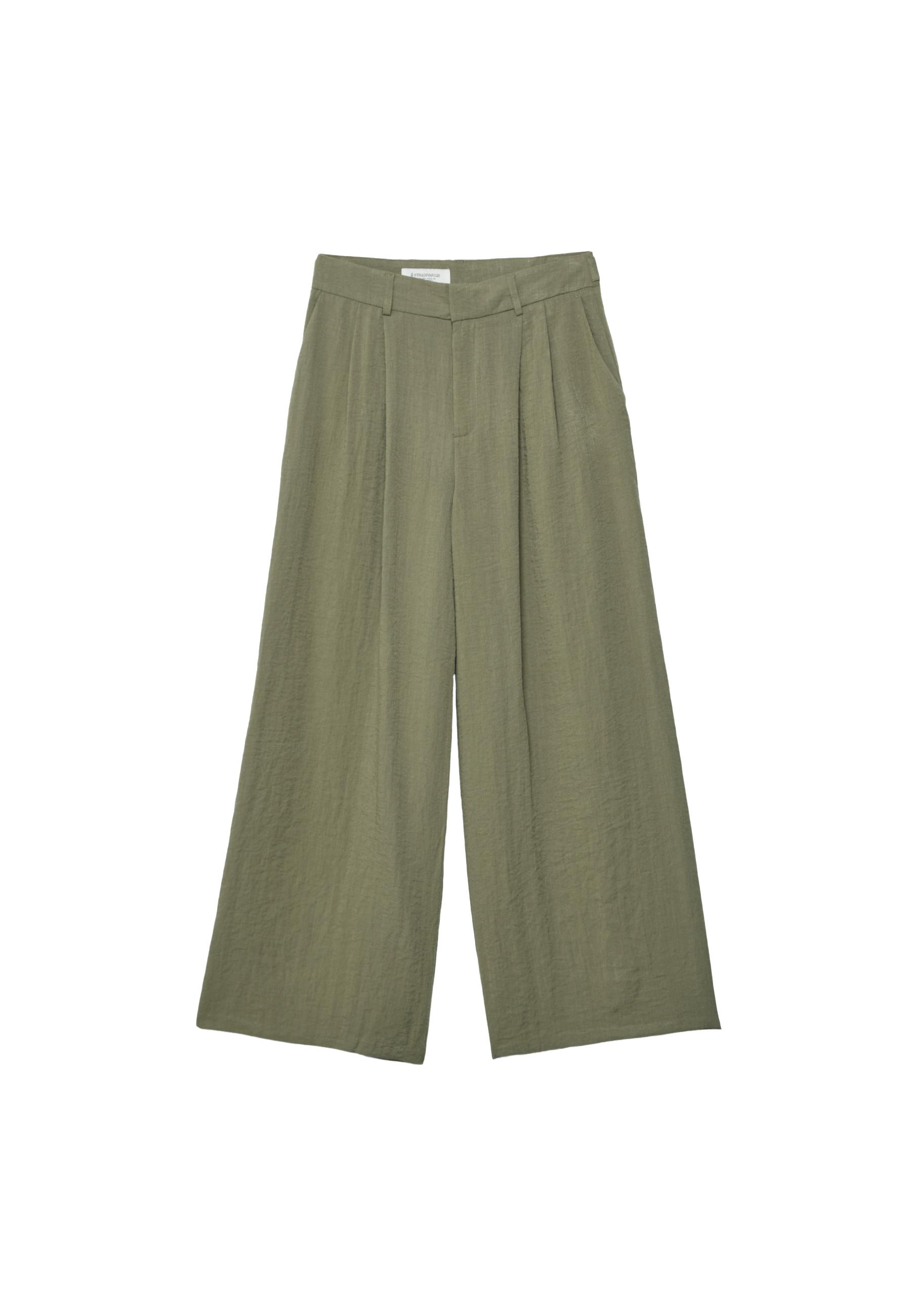 Adjustable rustic wide-leg trousers — Khaki