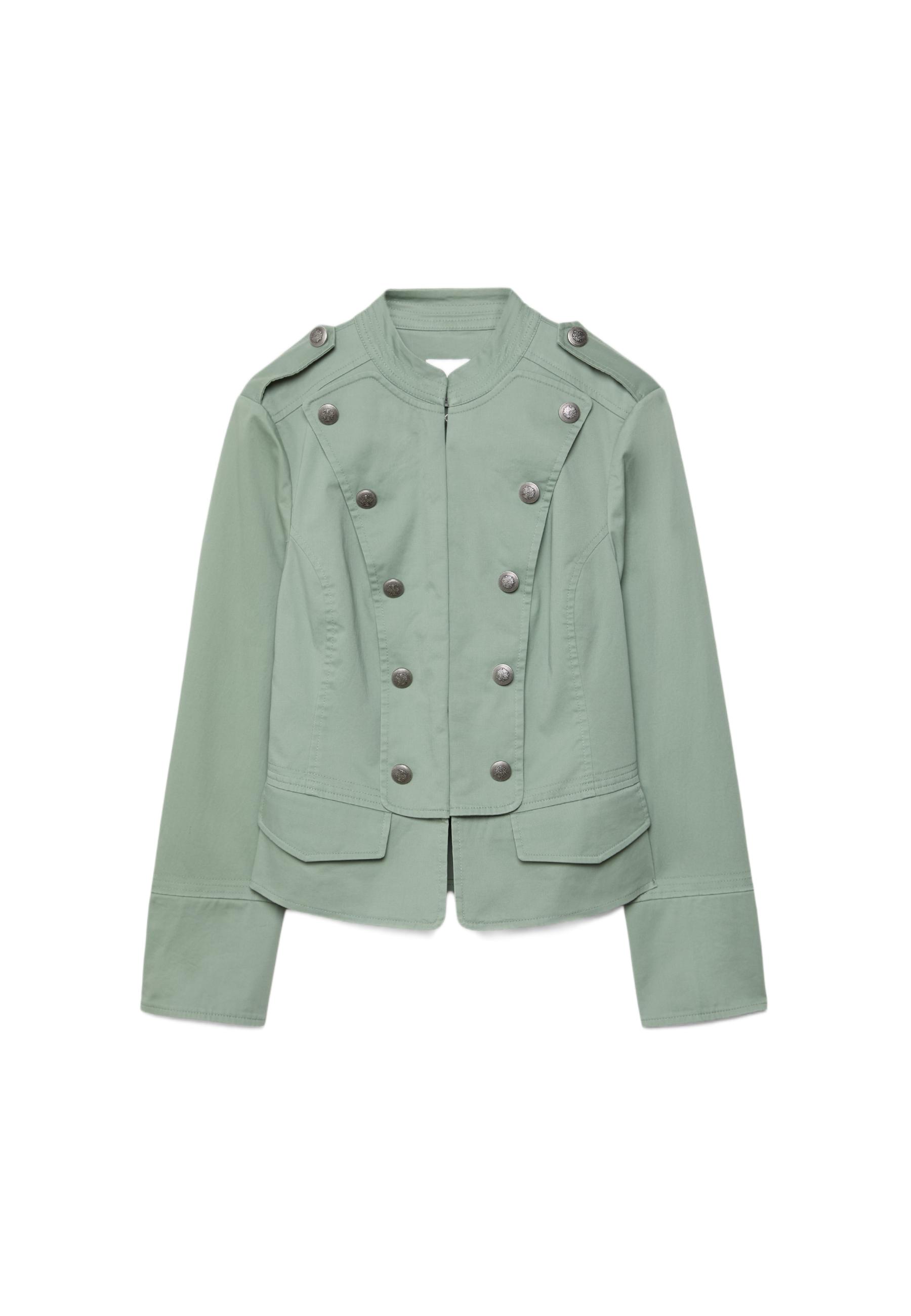 Stand collar buttoned blazer — Khaki
