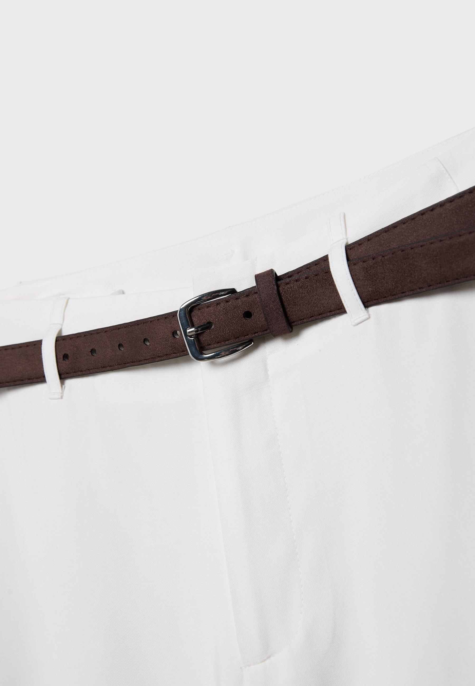 Düz kesim dökümlü kemerli pantolon - Görsel 9