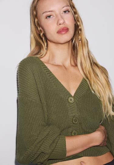 V-neck knit cardigan — Khaki 4