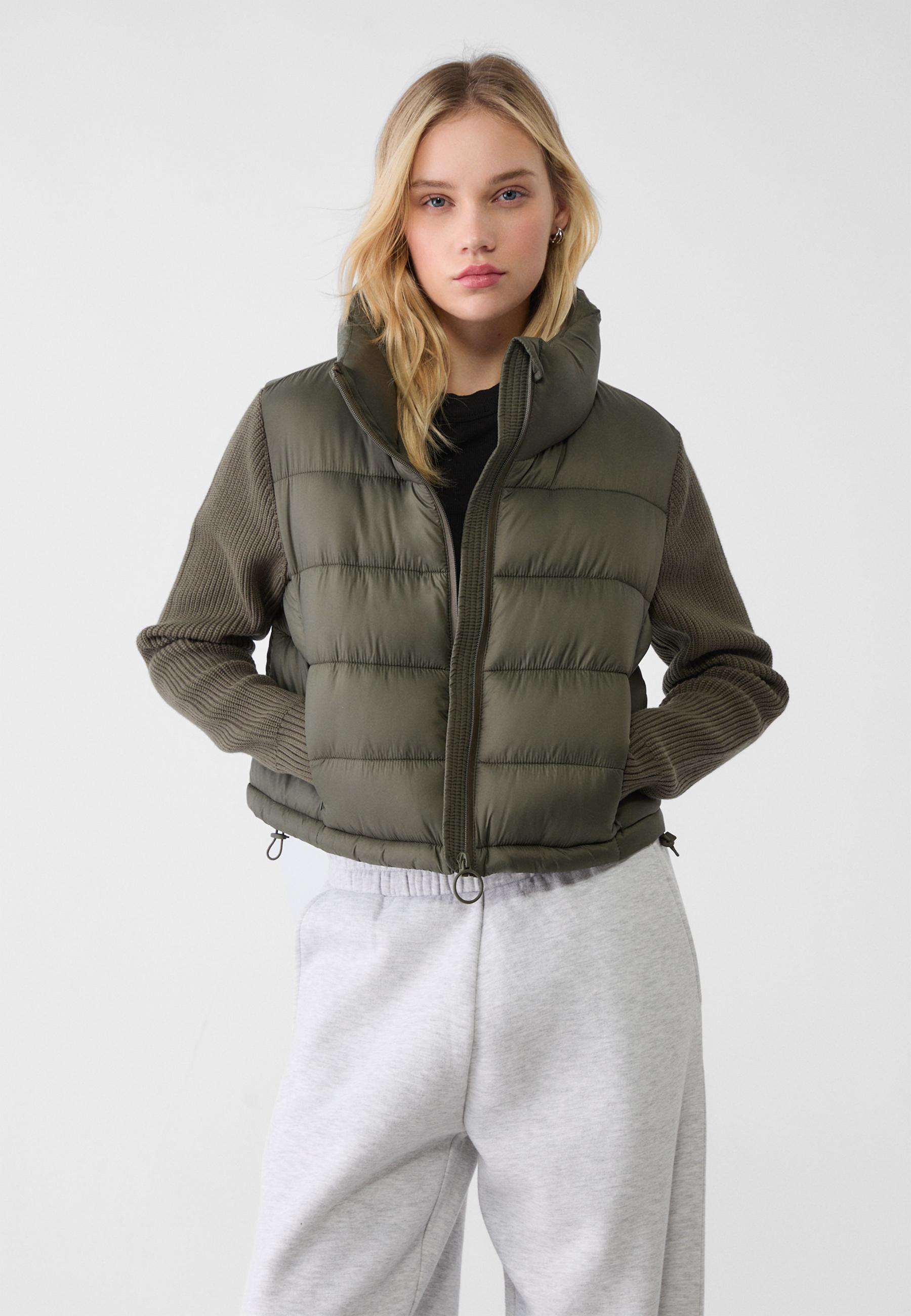 Puffer jacket with chunky knit sleeves Women s fashion Stradivarius Canada