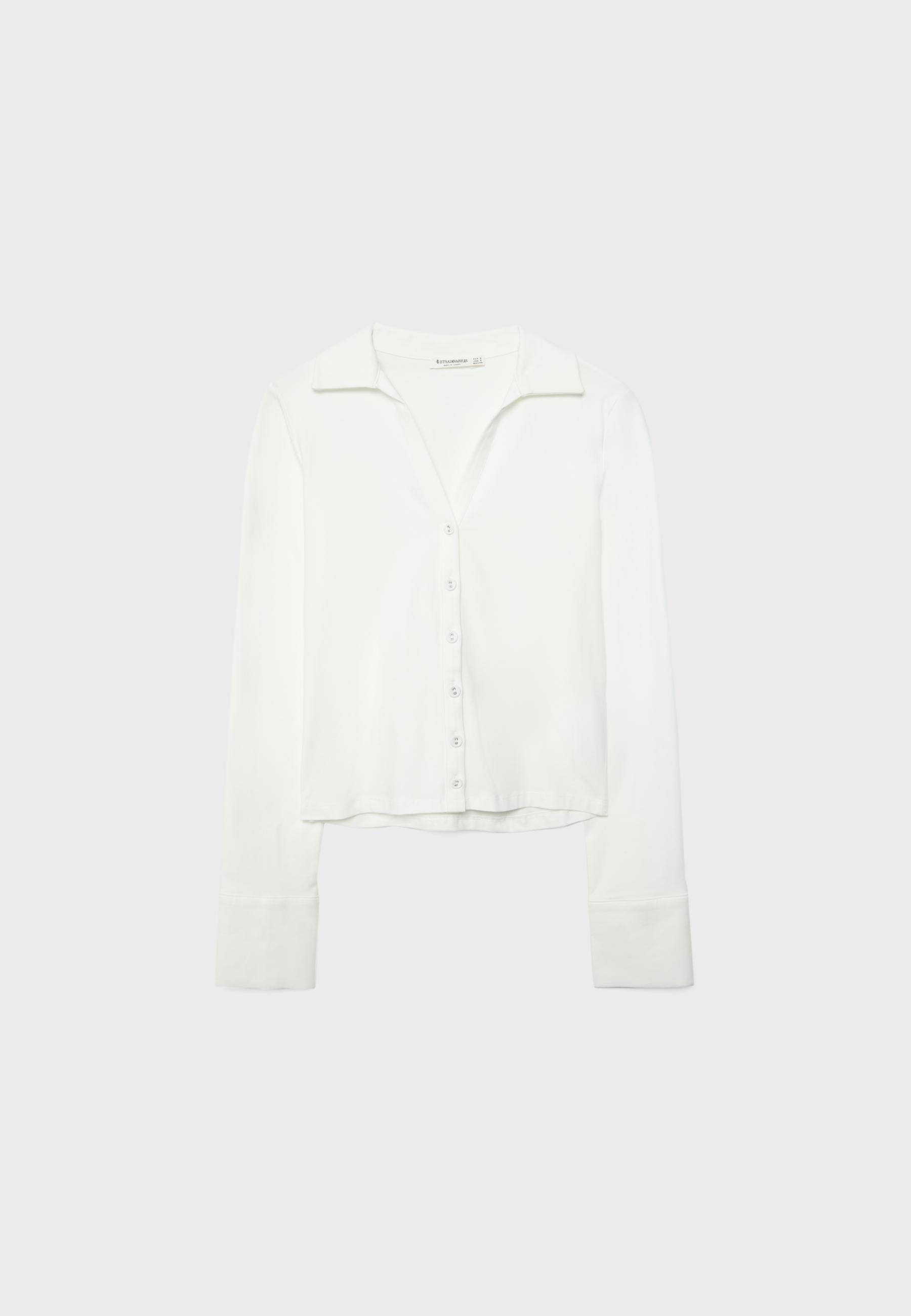 Knit shirt with buttons — White