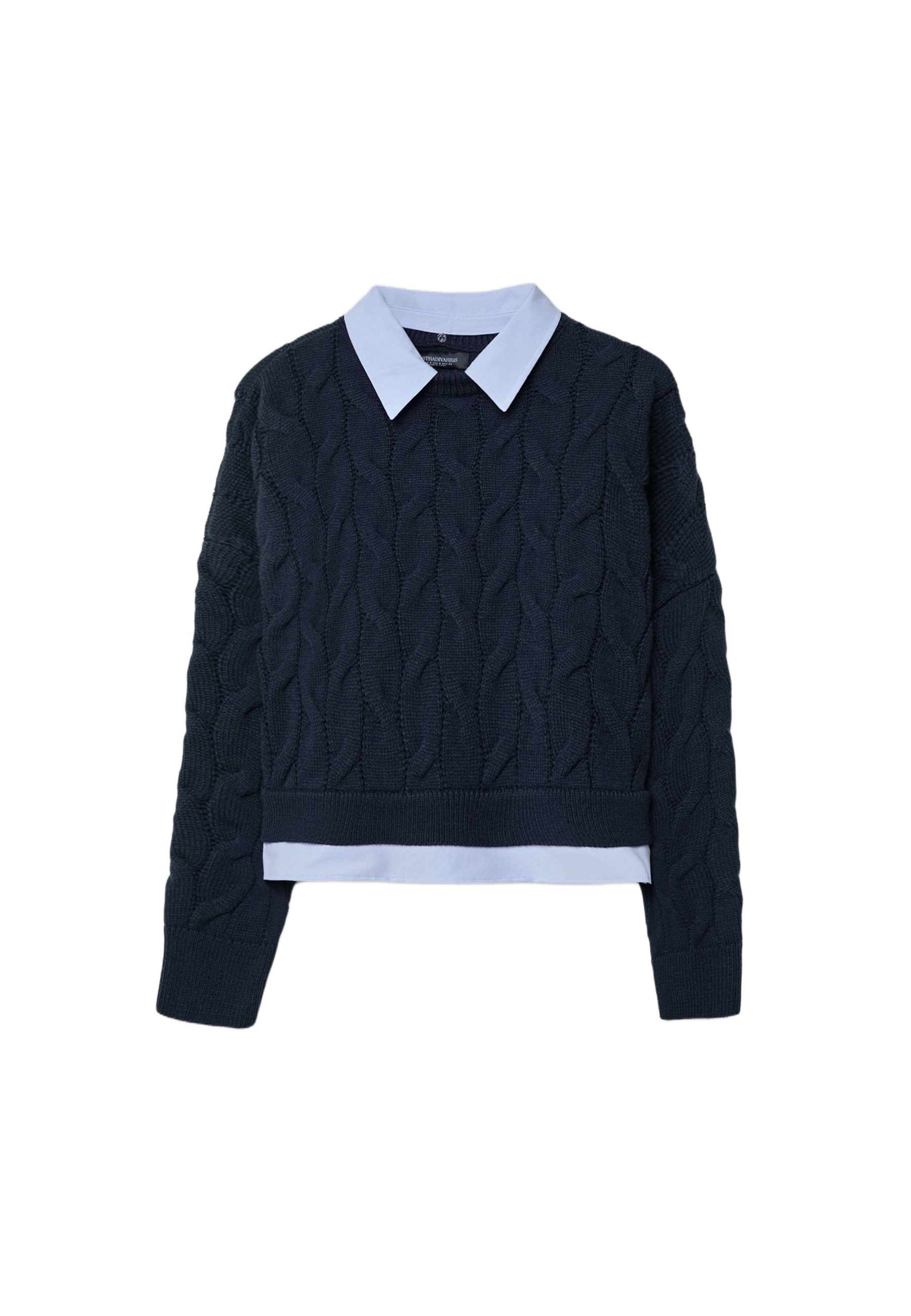 Two-fabric knit sweater with detachable collar — Navy blue