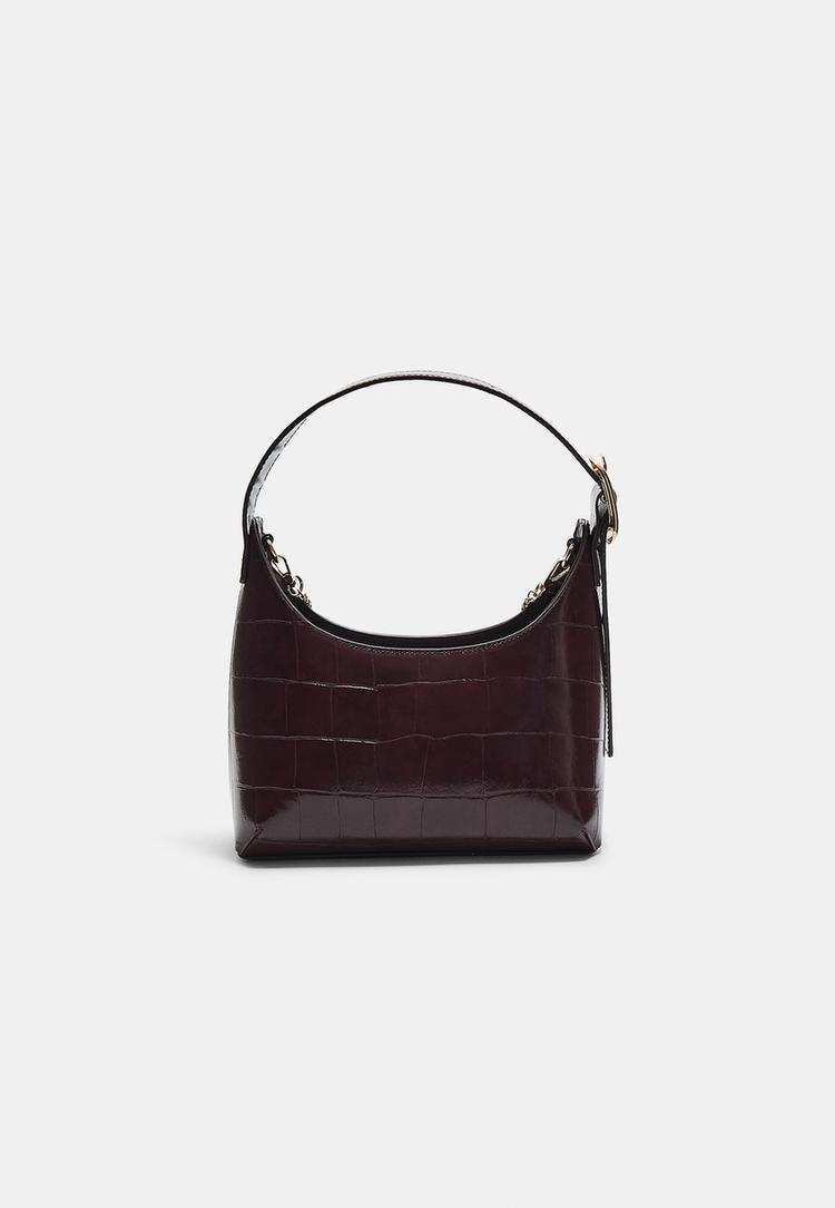Stradivarius Kabelka Na Rameno S Plazí Texturou A Detailem Přezky Burgundy Os