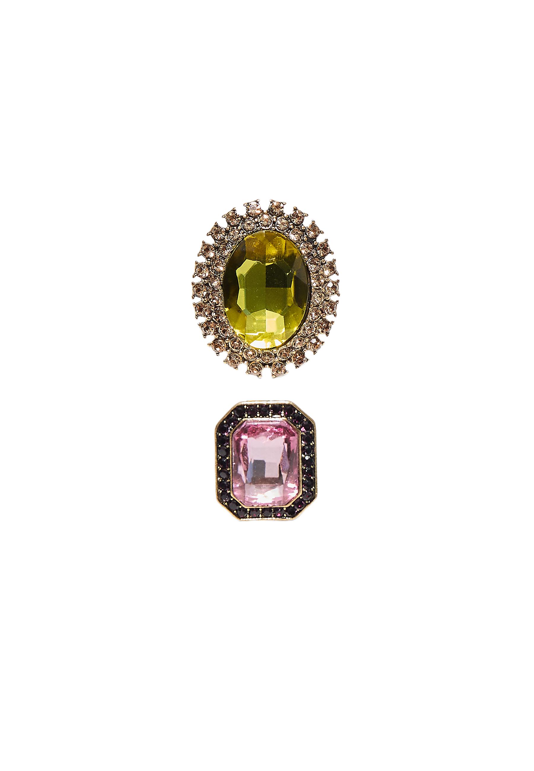 Set of 2 rhinestone rings — Khaki
