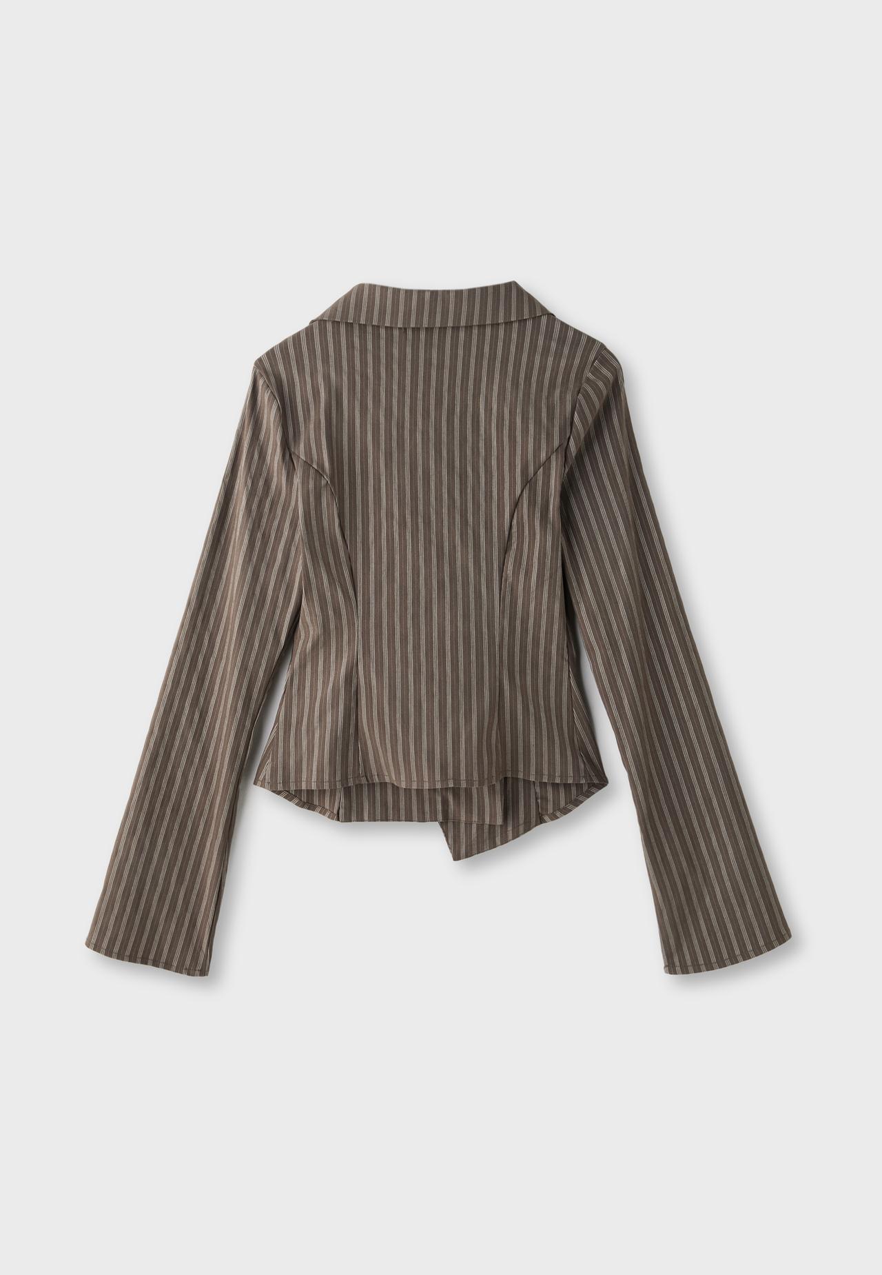 Striped V-neck shirt — Brown