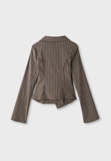 Striped V-neck shirt — Brown 8