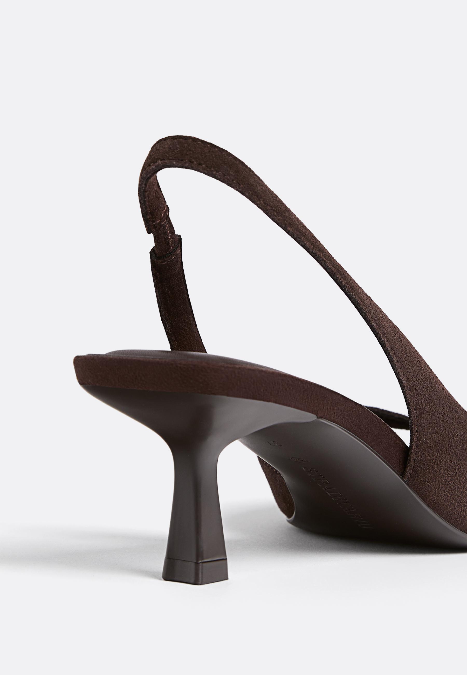 Leather kitten heel sandals — BROWN