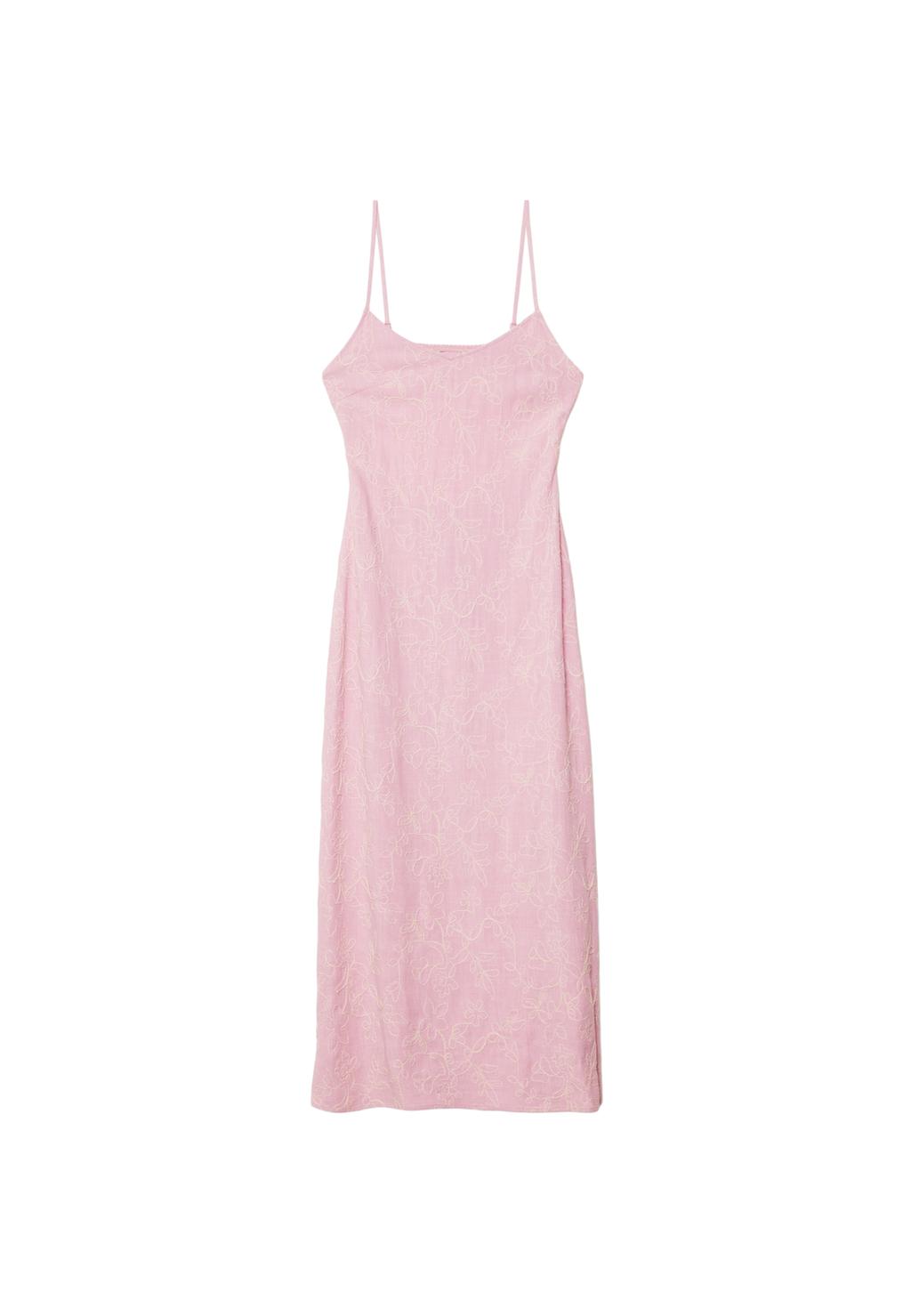 Robe longue brodée en lin