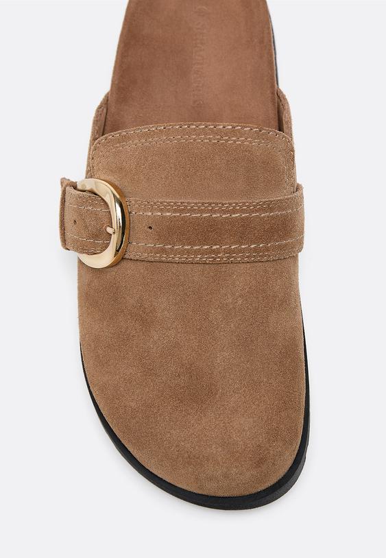 Stradivarius Backless Leather Clogs Beige 7