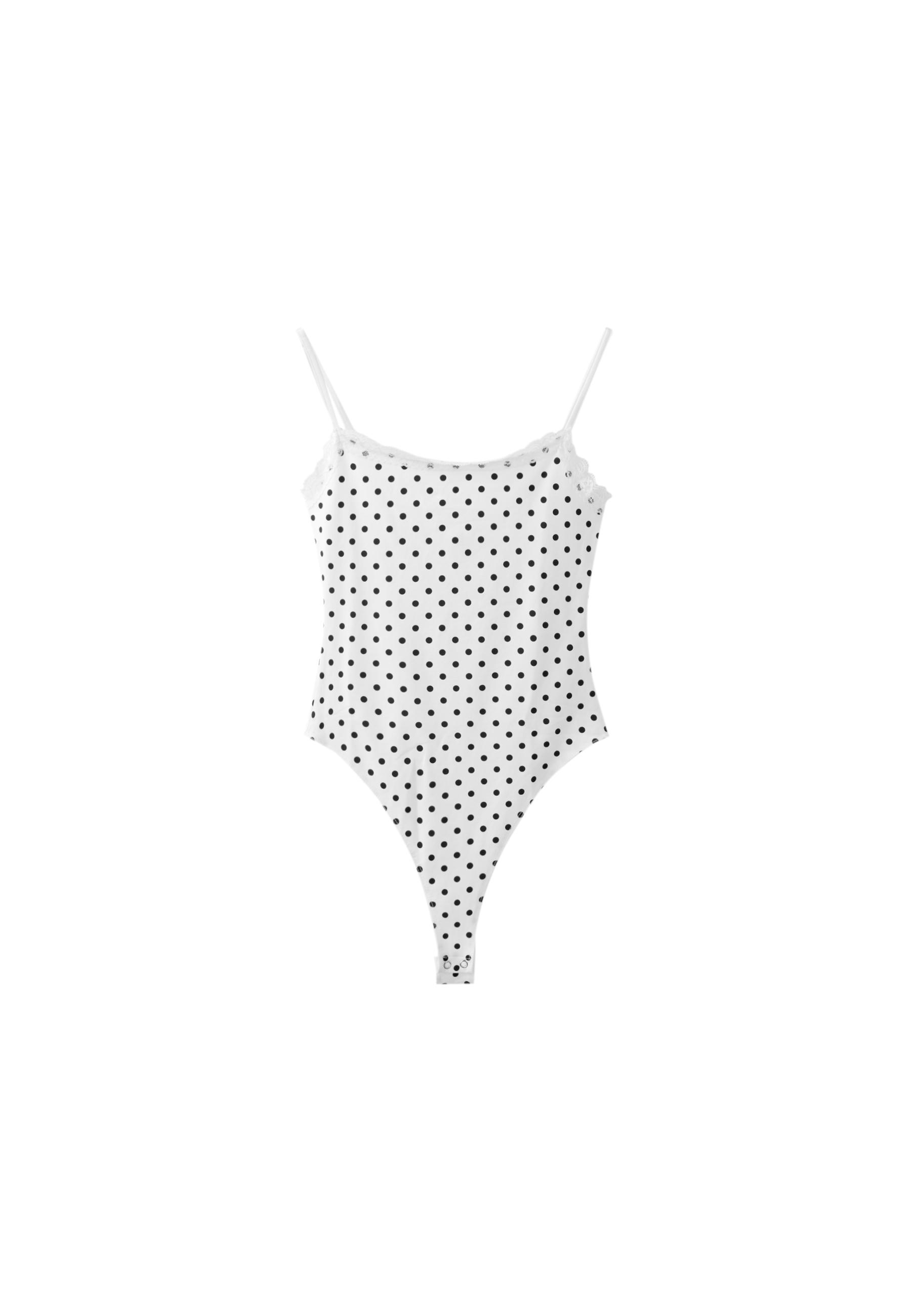 Bodysuit with blonde lace detail — GREY DENIM WASH