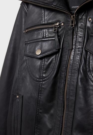 Leather jacket with ribbed trim — Black 10