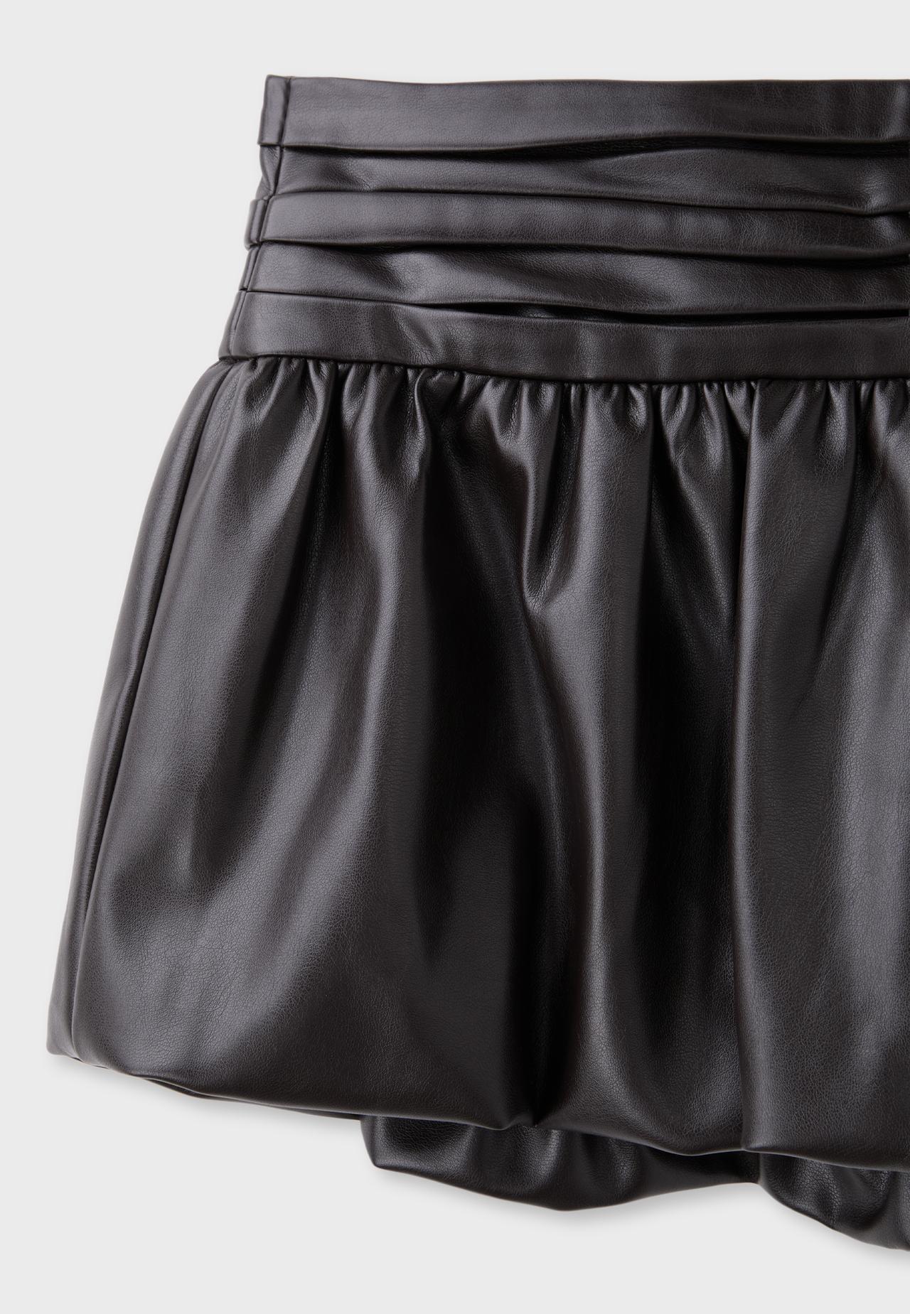 Leather effect balloon skirt — Brown