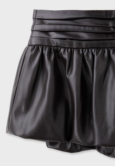 Leather effect balloon skirt — Brown 9