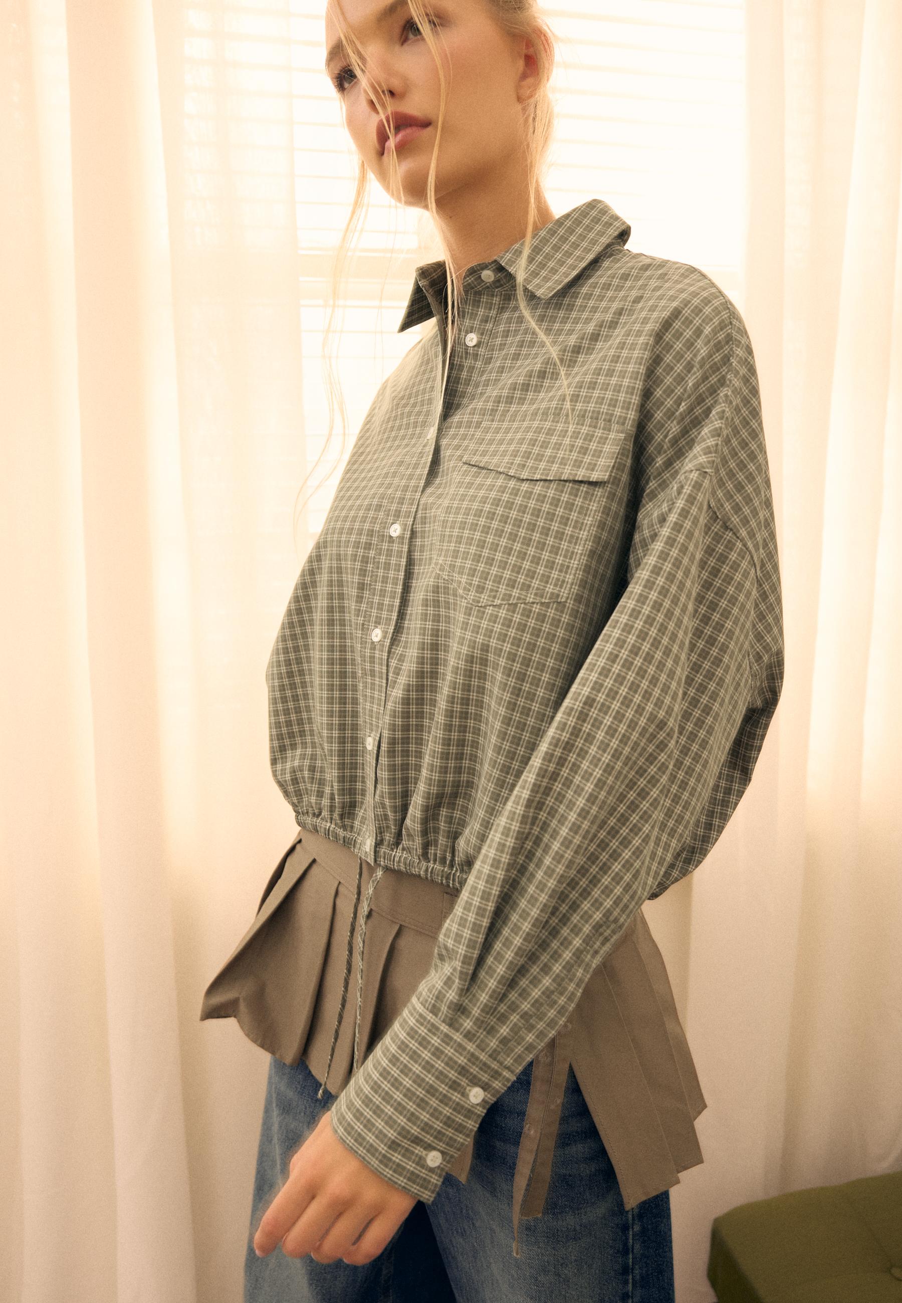Checked balloon shirt — Khaki