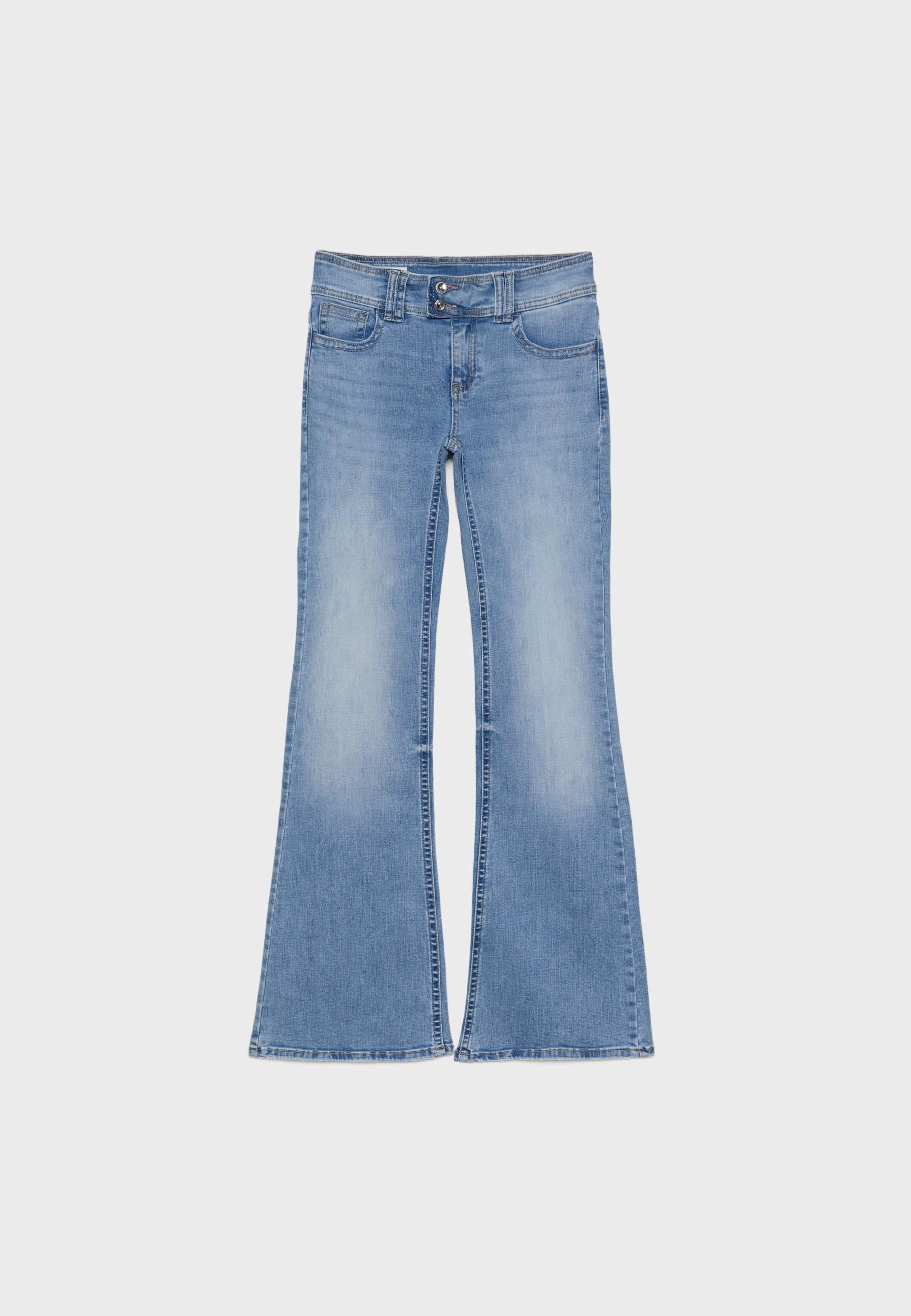 Embroidered bell bottom jeans — MEDIUM LIGHT BLUE DENIM