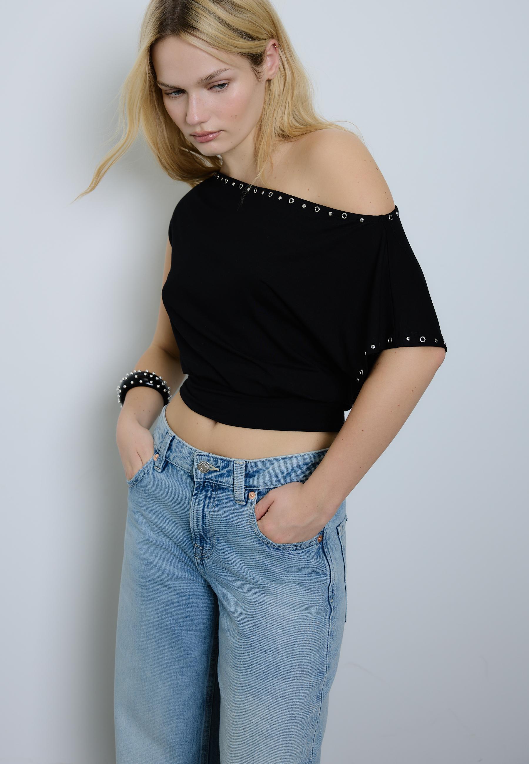 Asimetrik zımbalı t-shirt - Görsel 2