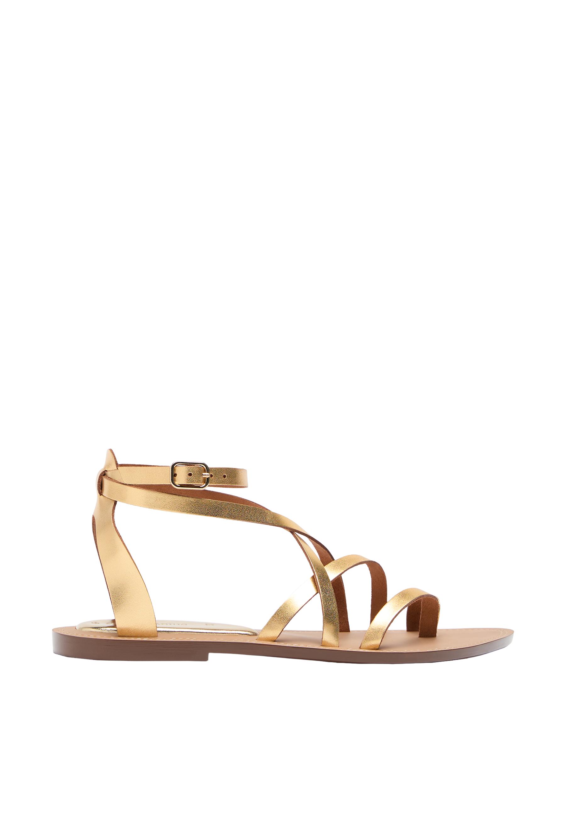 Flat leather tie-up sandals — GOLD