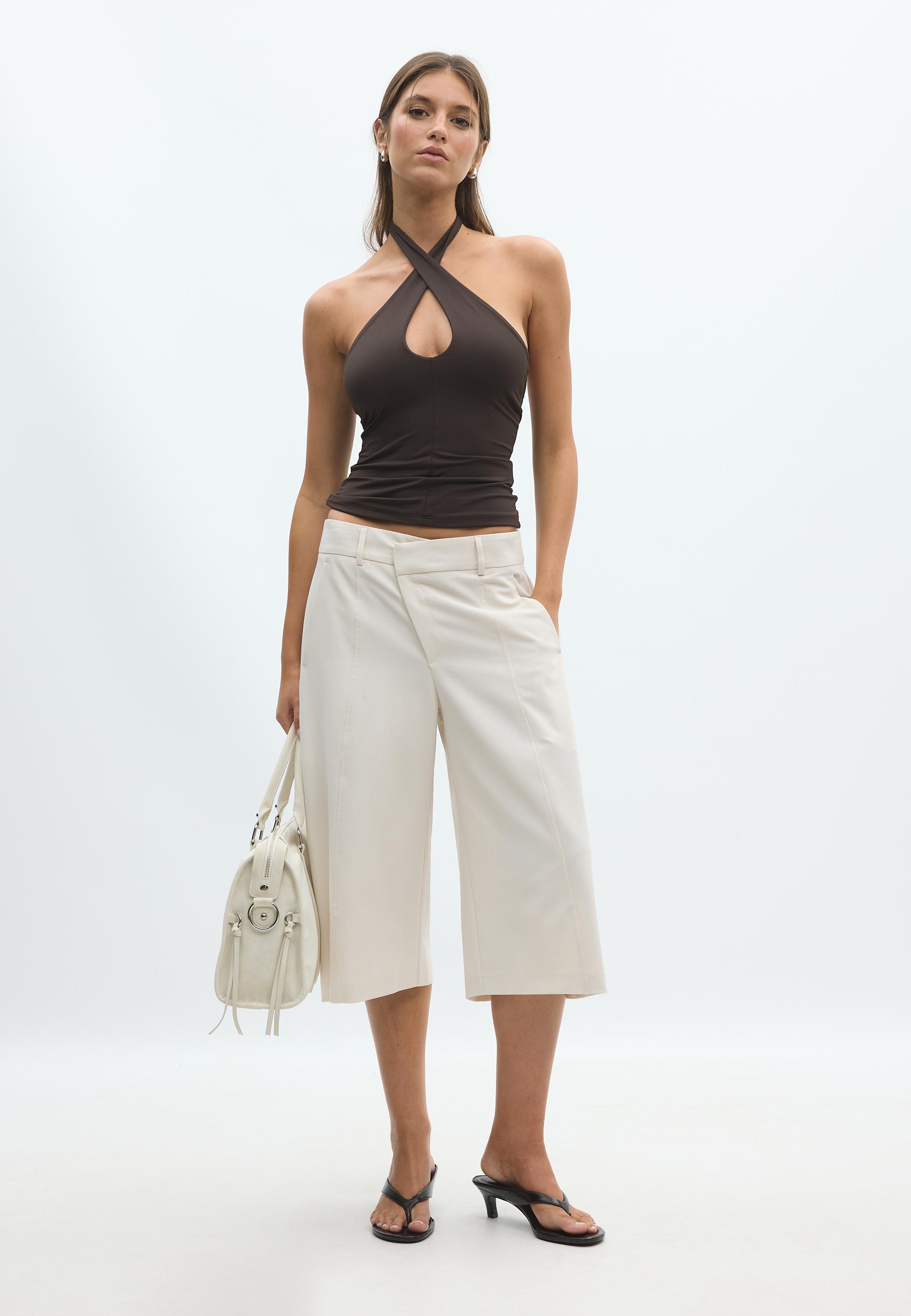Stradivarius Κρουαζέ Τοπ Με Λαιμόκοψη Halter Καφέ L