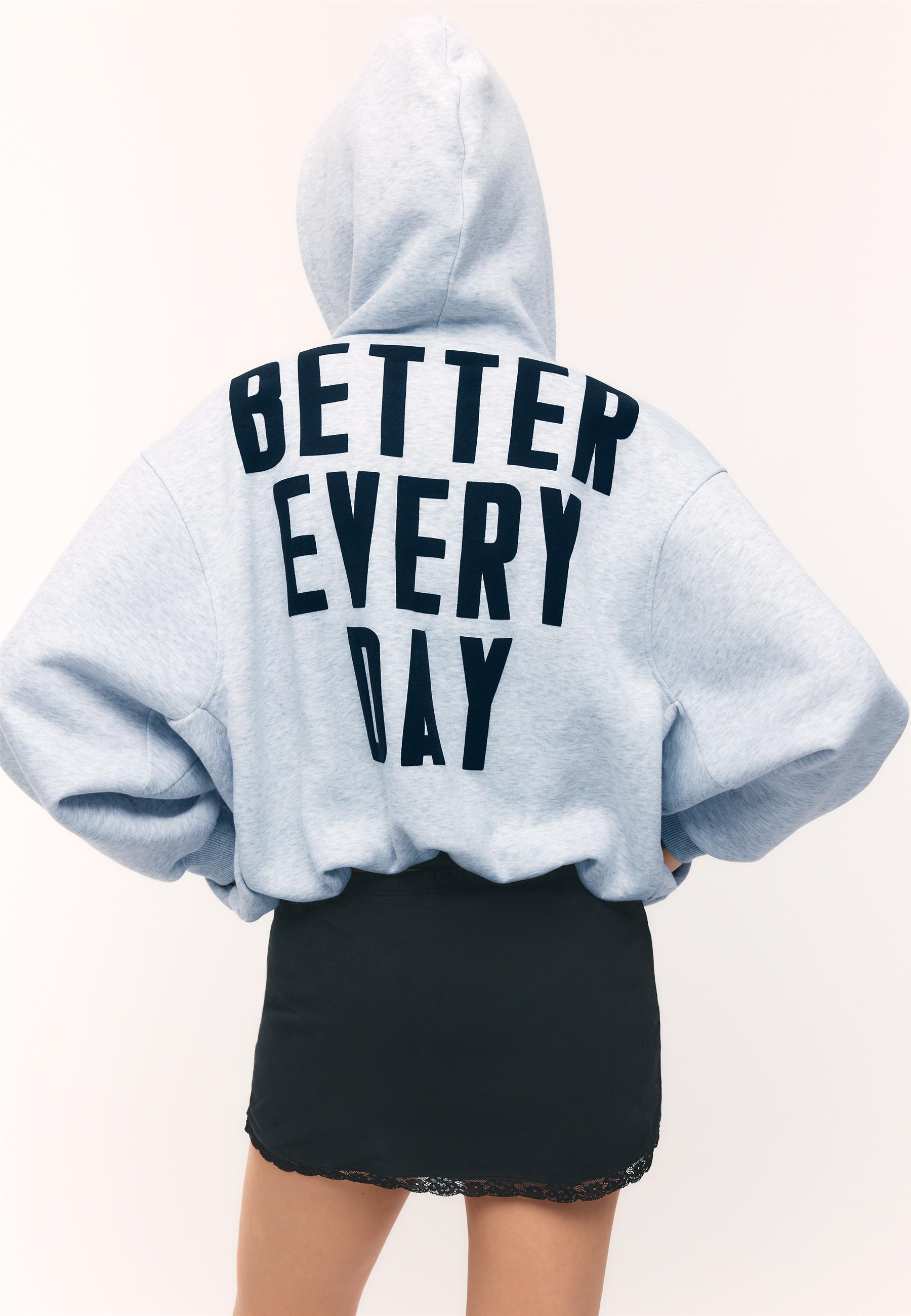 Printed Hooded Bomber Sweatshirt — Grey melange