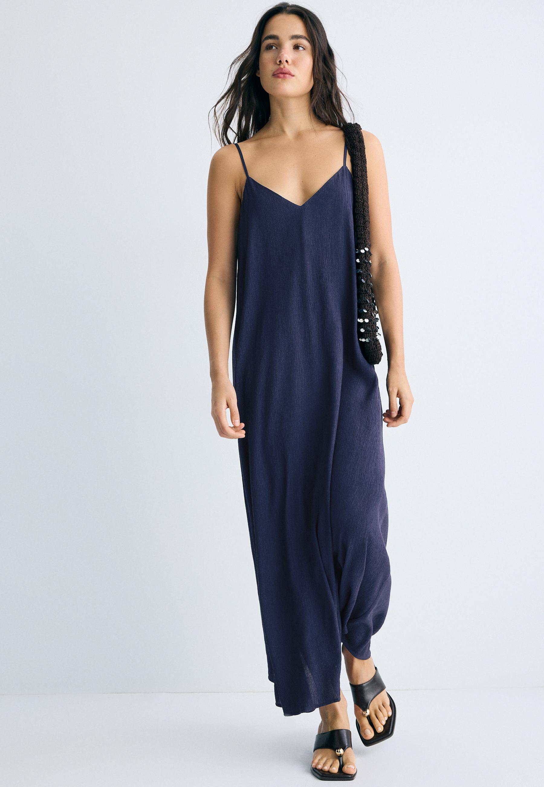 Textured strappy midi dress — Dark blue