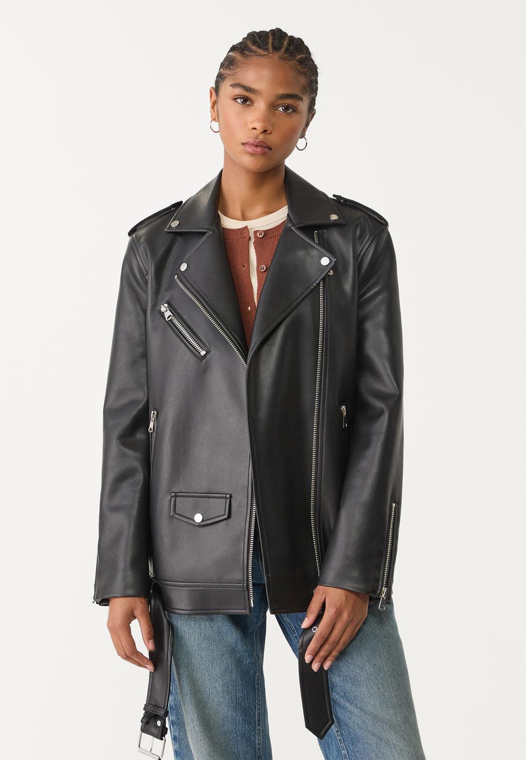 Blouson motard oversize en similicuir