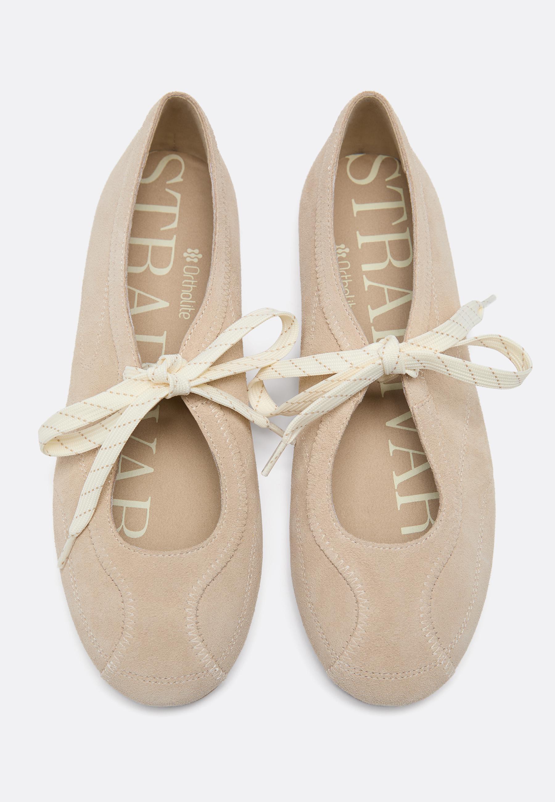 Leather bow sneakerinas — BEIGE