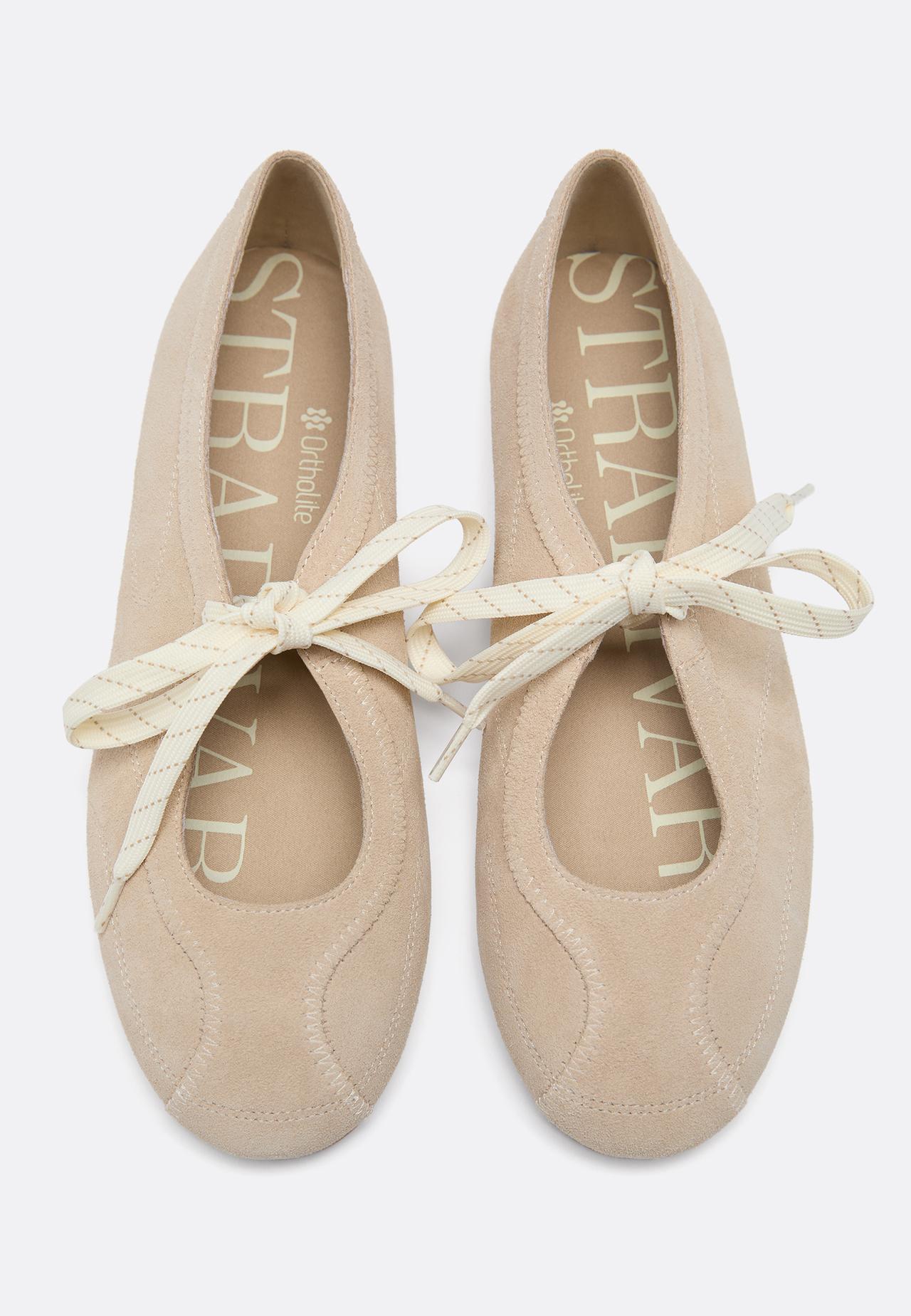 Leather bow sneakerinas — BEIGE