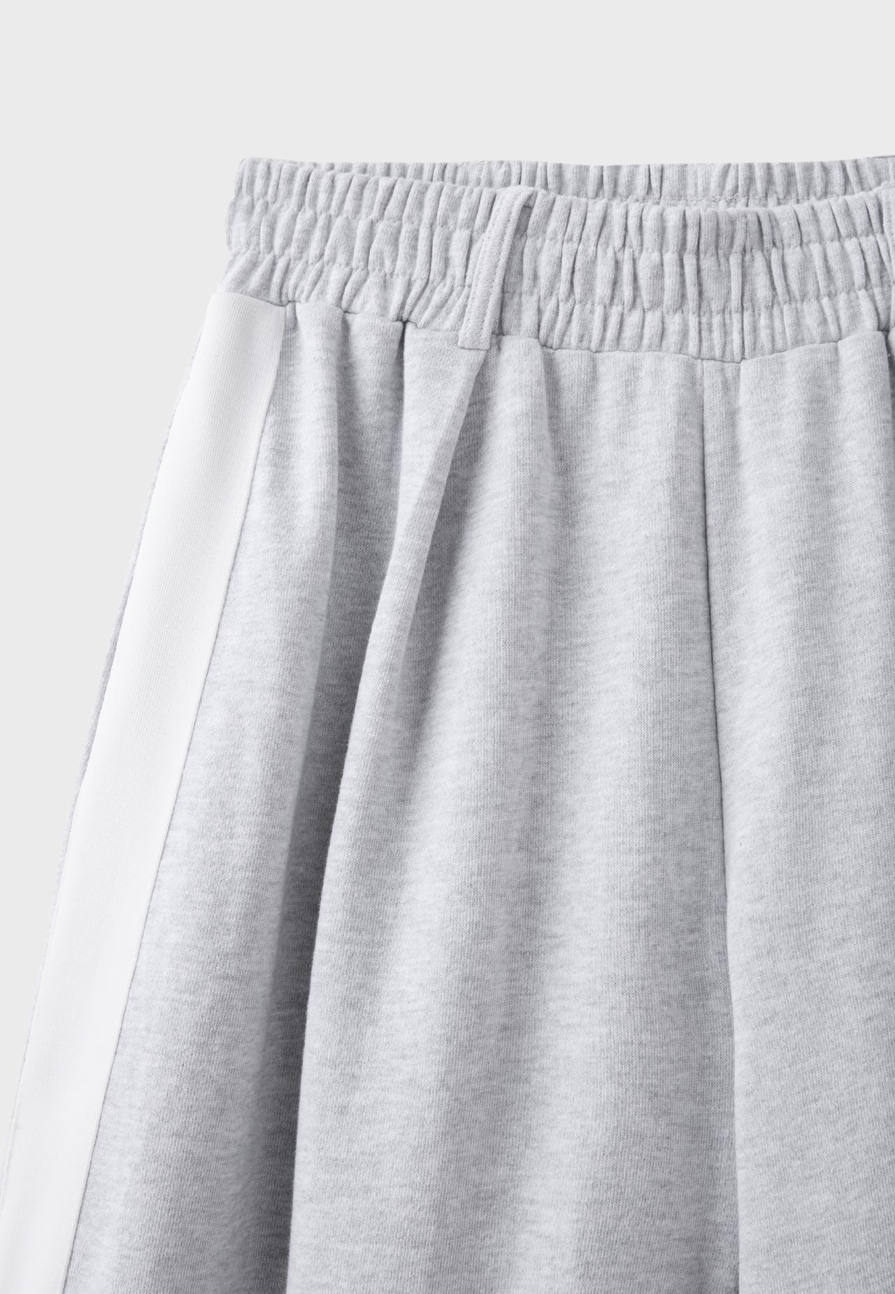 Plush wide-leg trousers with side band — Grey melange