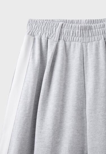 Plush wide-leg trousers with side band — Grey melange 8