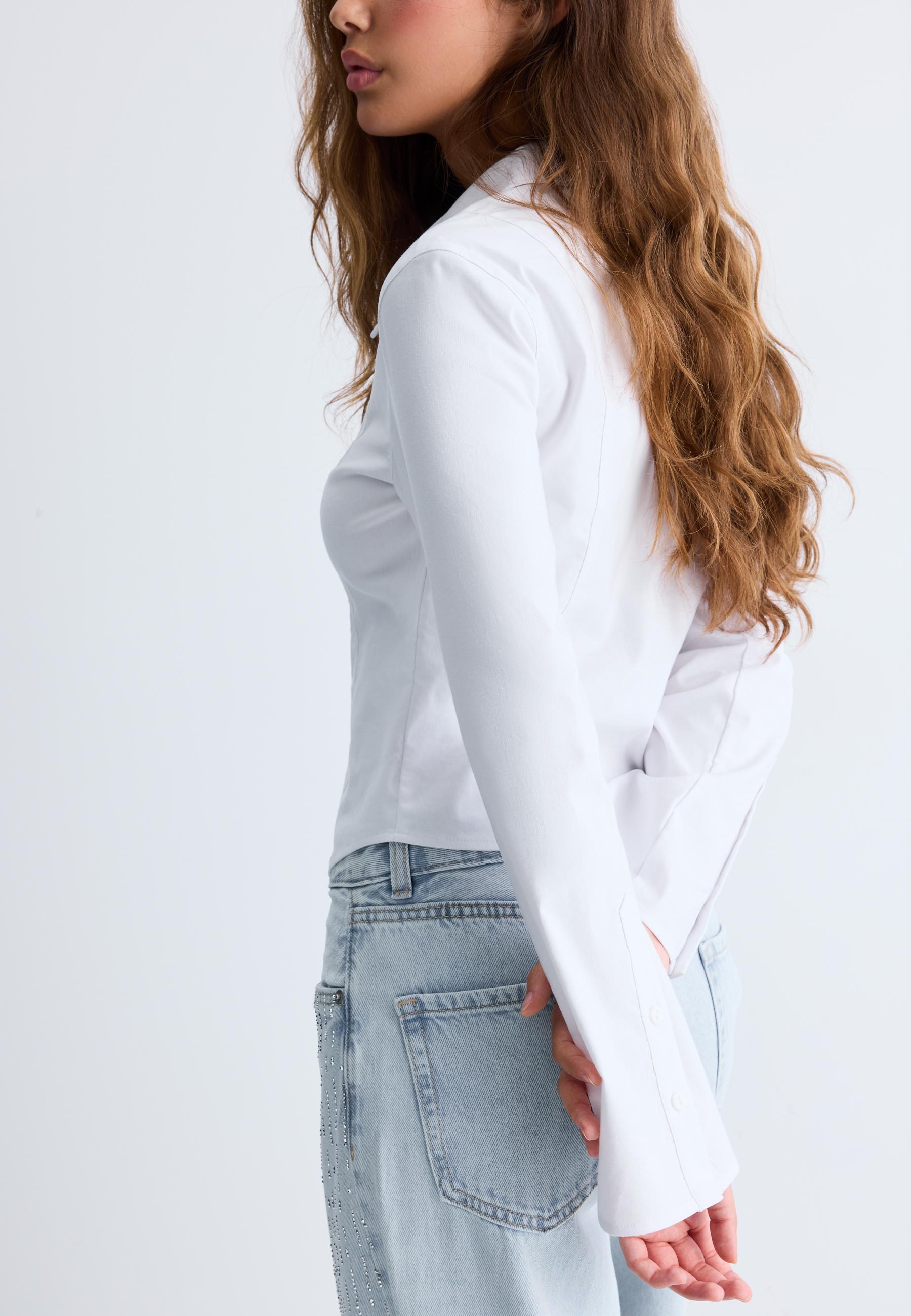 Fitted double zip bengaline shirt — White