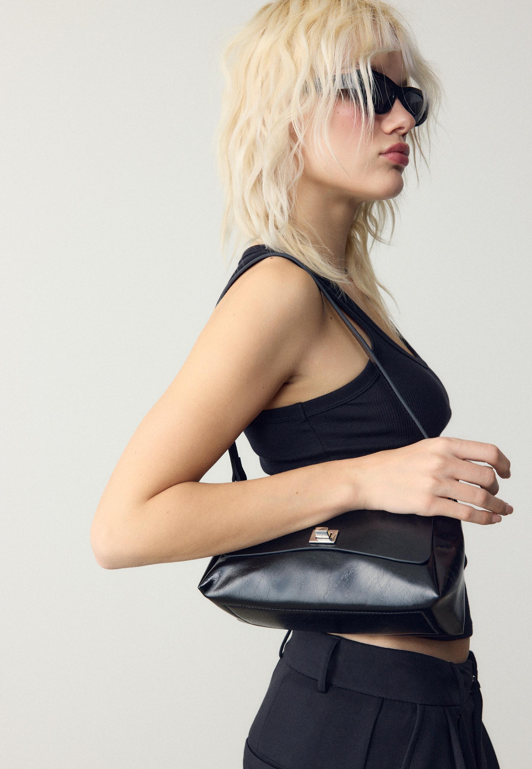 Büyük kapaklı mini dikdörtgen çanta - Görsel 3