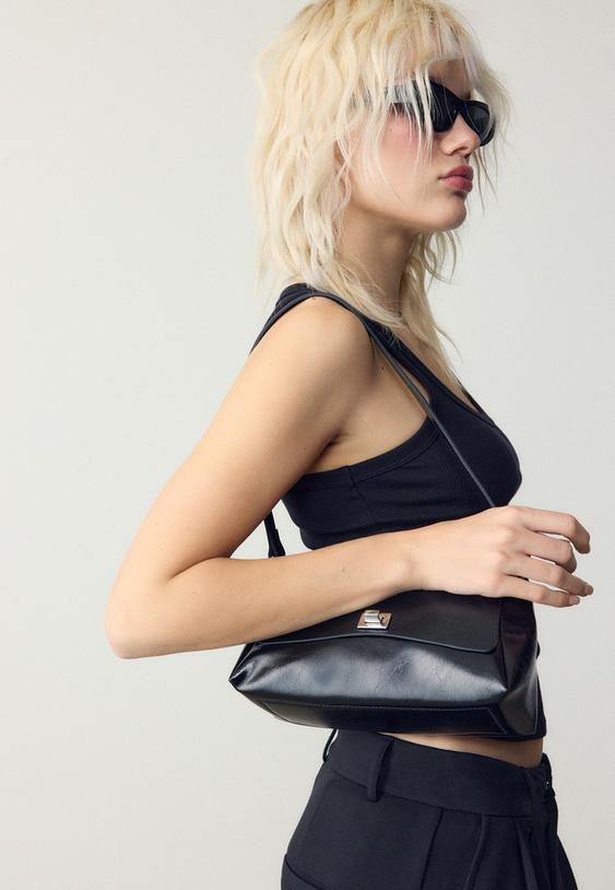 Stradivarius Mini Rectangular Bag With Large Flap Black Os