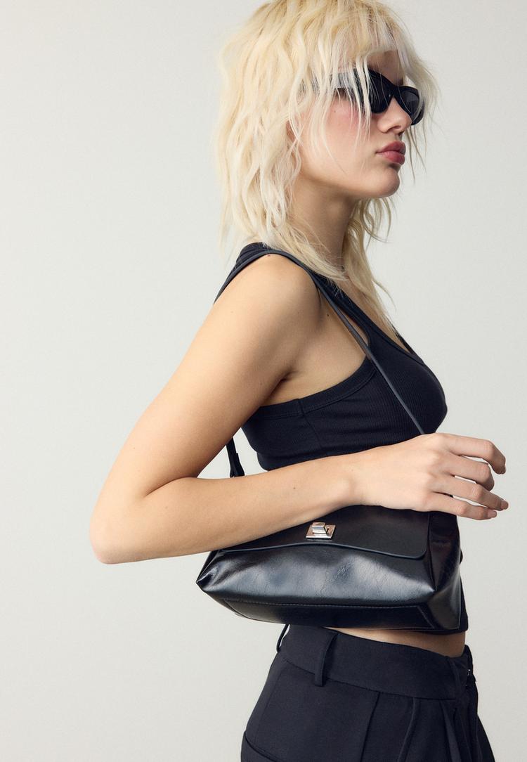 Stradivarius Mini rechthoekige tas met grote klep  Zwart OS