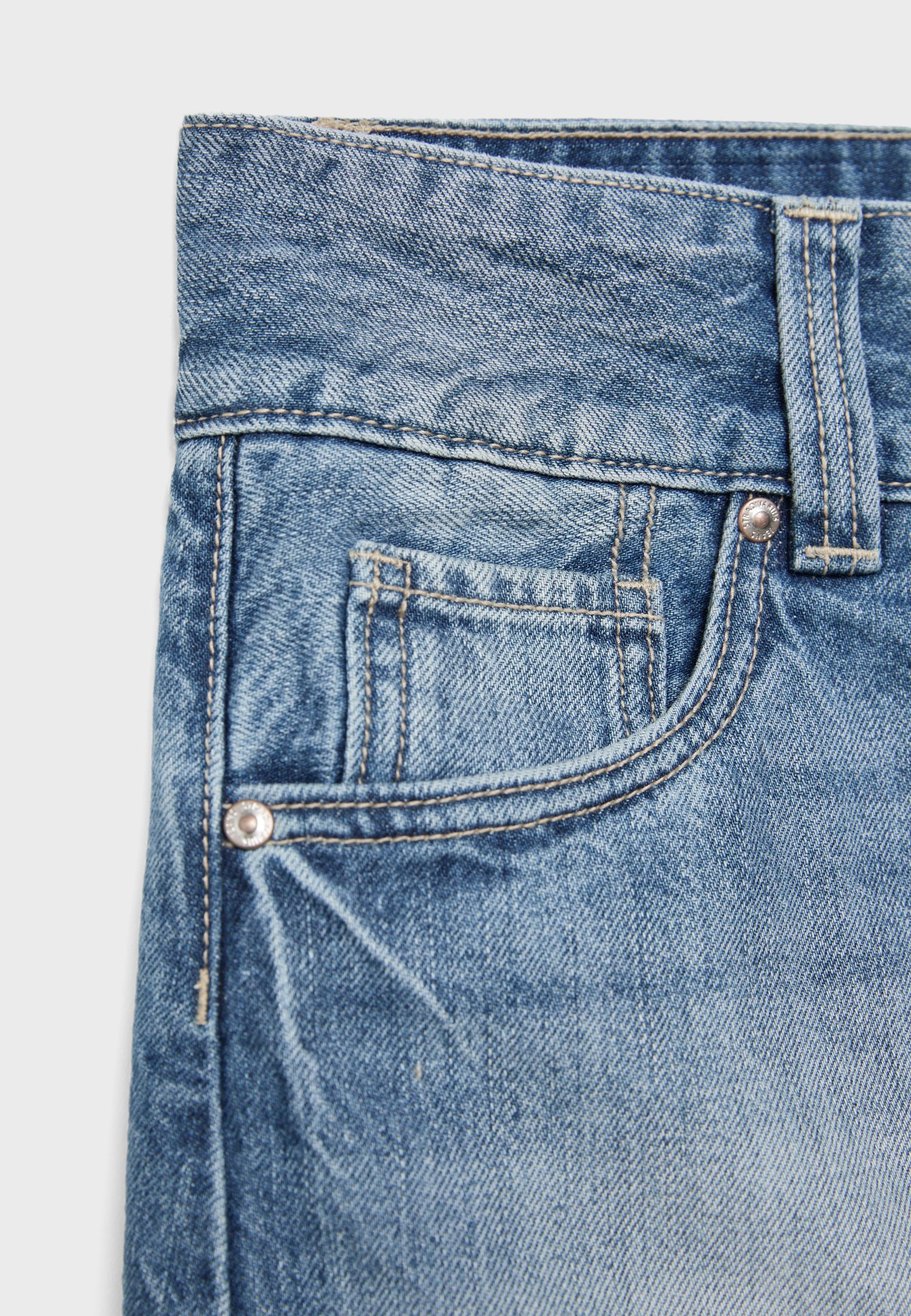 Low-waist denim skort with detailing — MEDIUM DENIM WASH