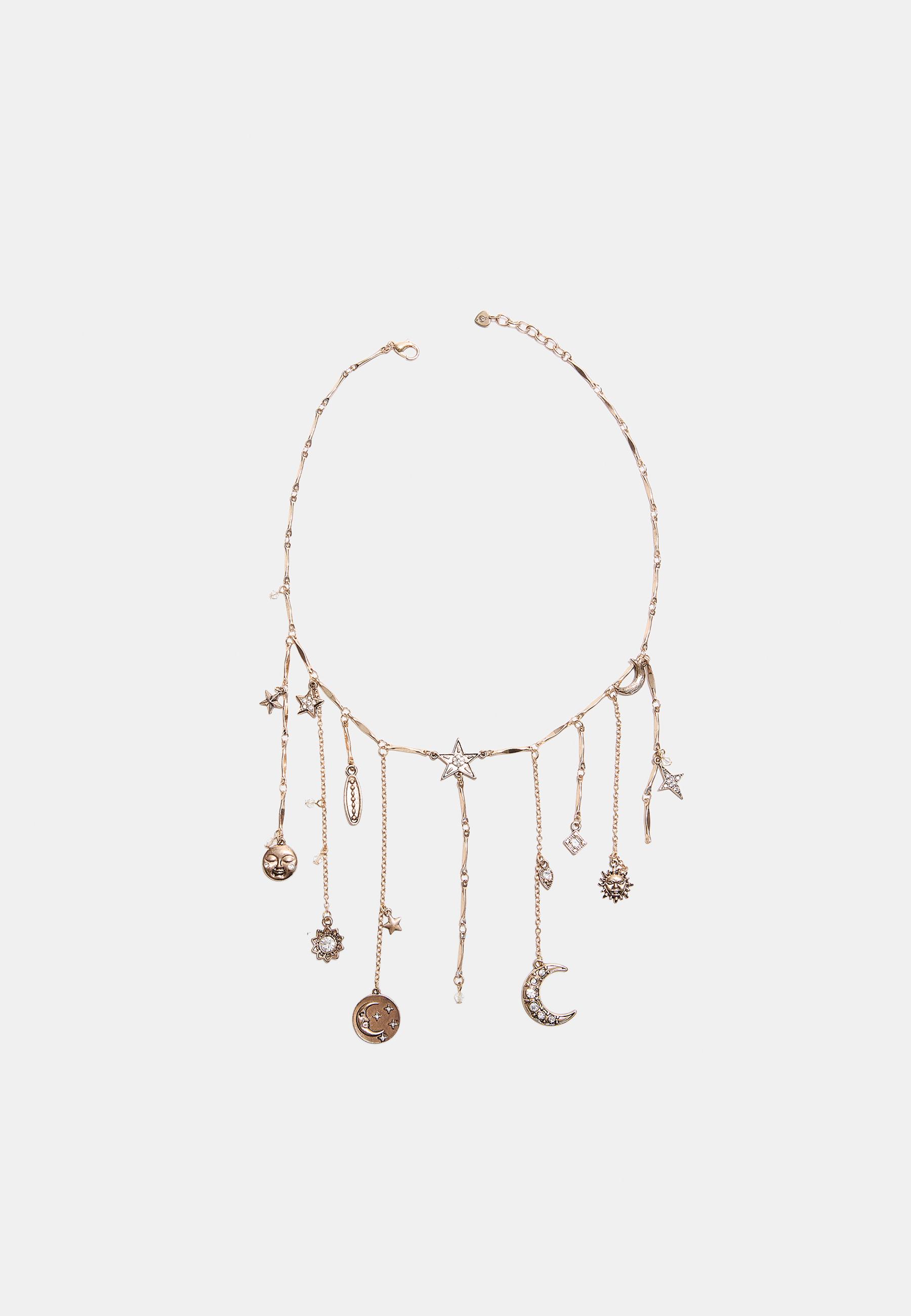 Moon and star multi-charm necklace — Gold