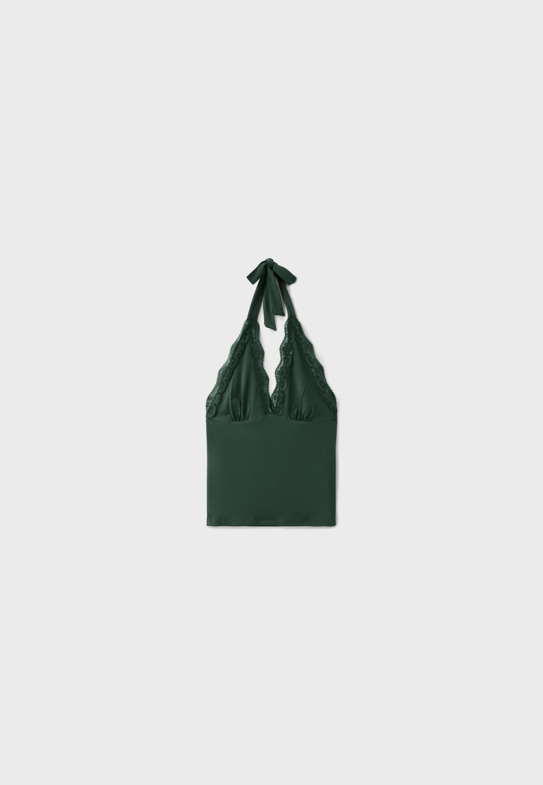 Lace halter top — Bottle green