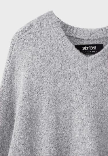 V-neck knit jumper — Grey melange 8