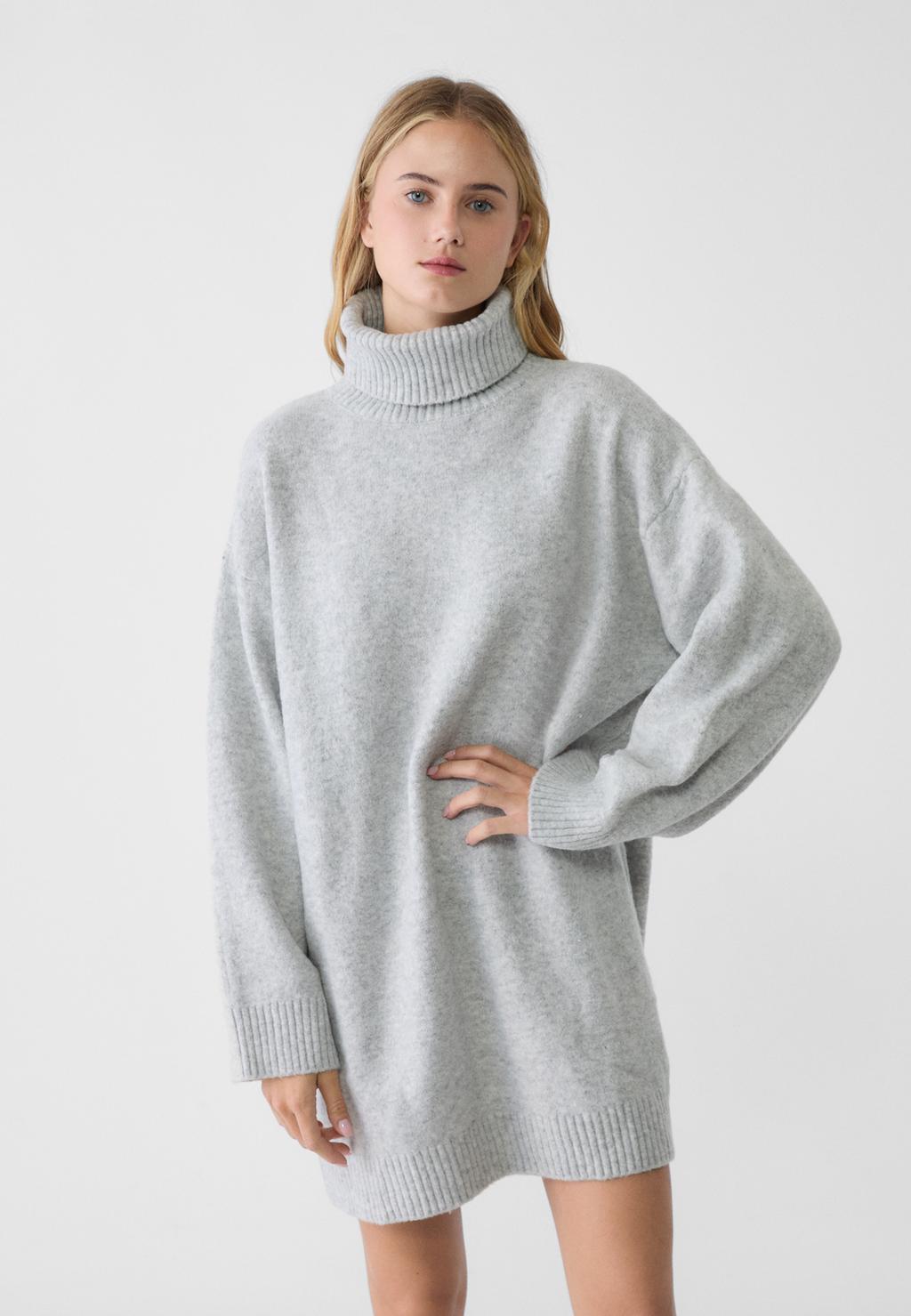 Felted knit turtleneck dress