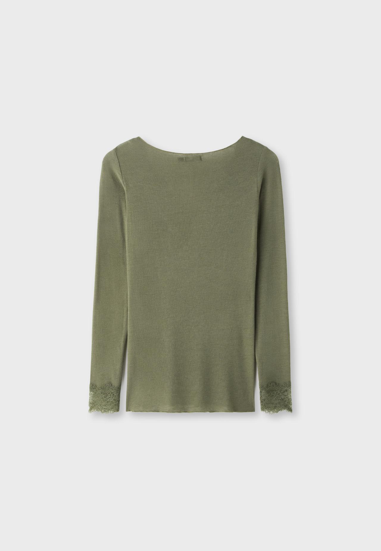 Cashmere V-neck long sleeve T-shirt — Khaki