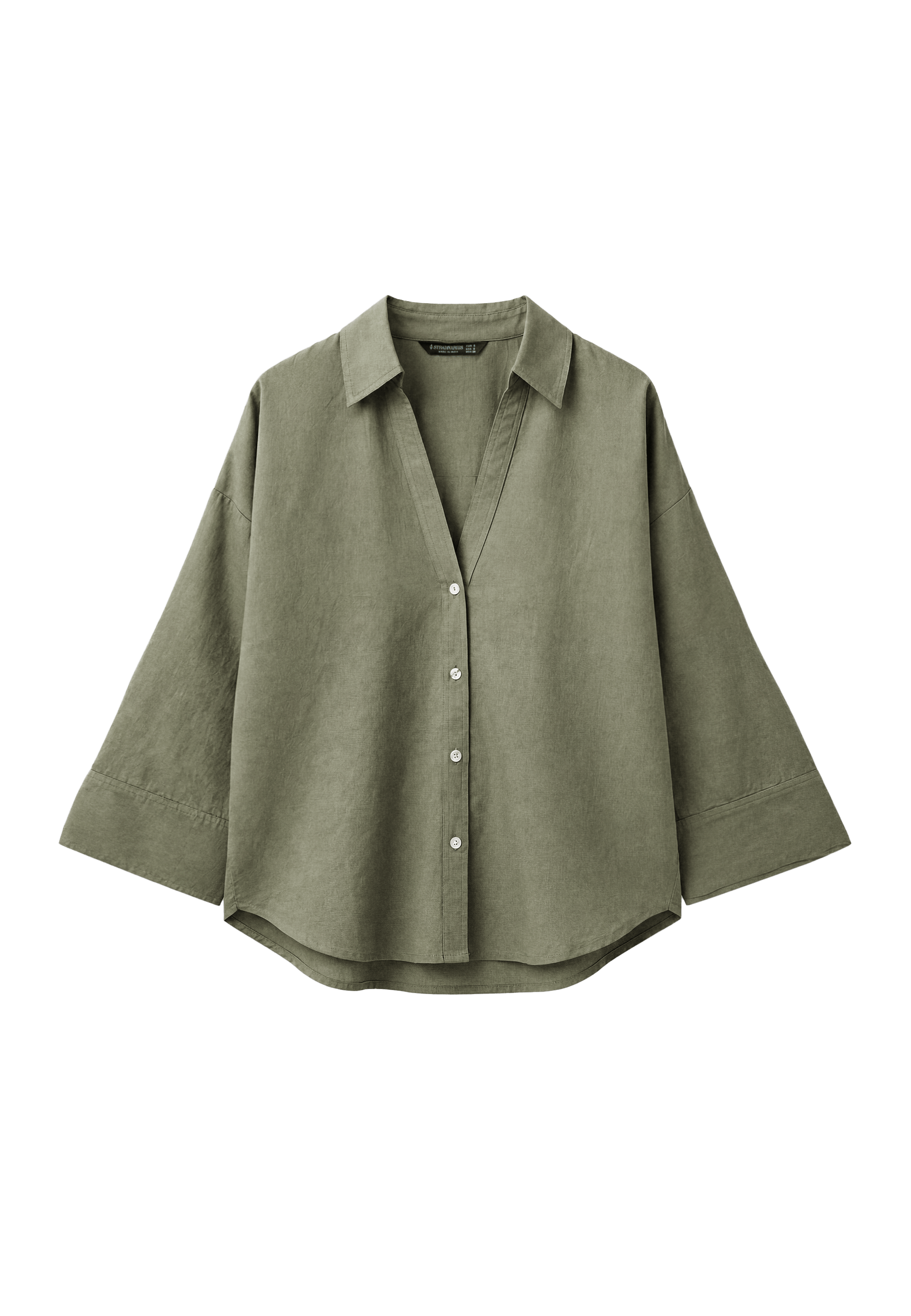 Linen-effect kimono sleeve shirt — Khaki