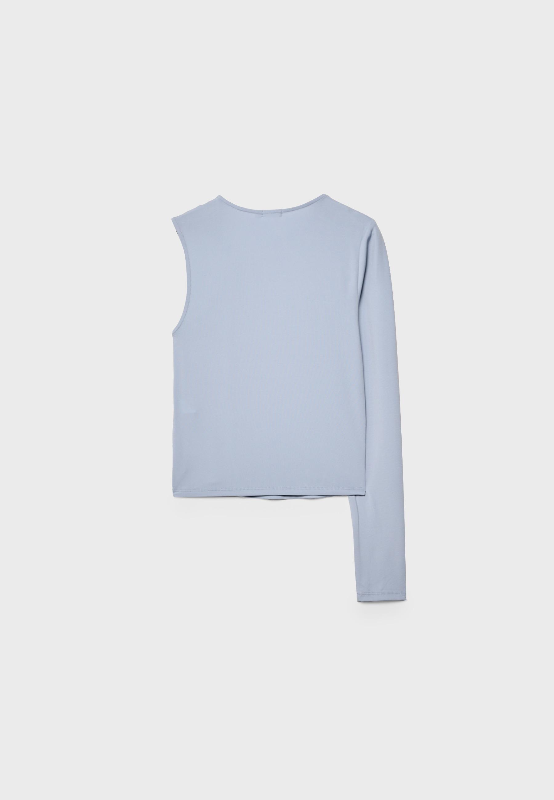 Asymmetric T-shirt with metal buckle — Sky blue