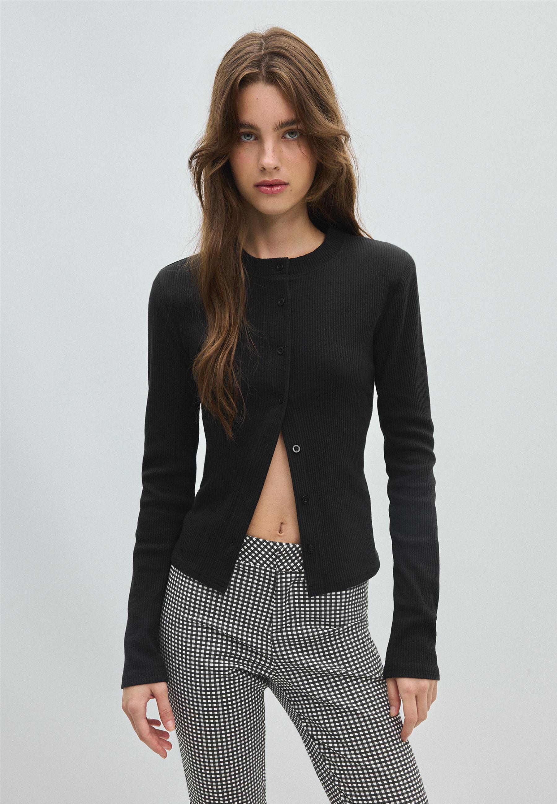 Knit cardigan with shoulder pads — Black