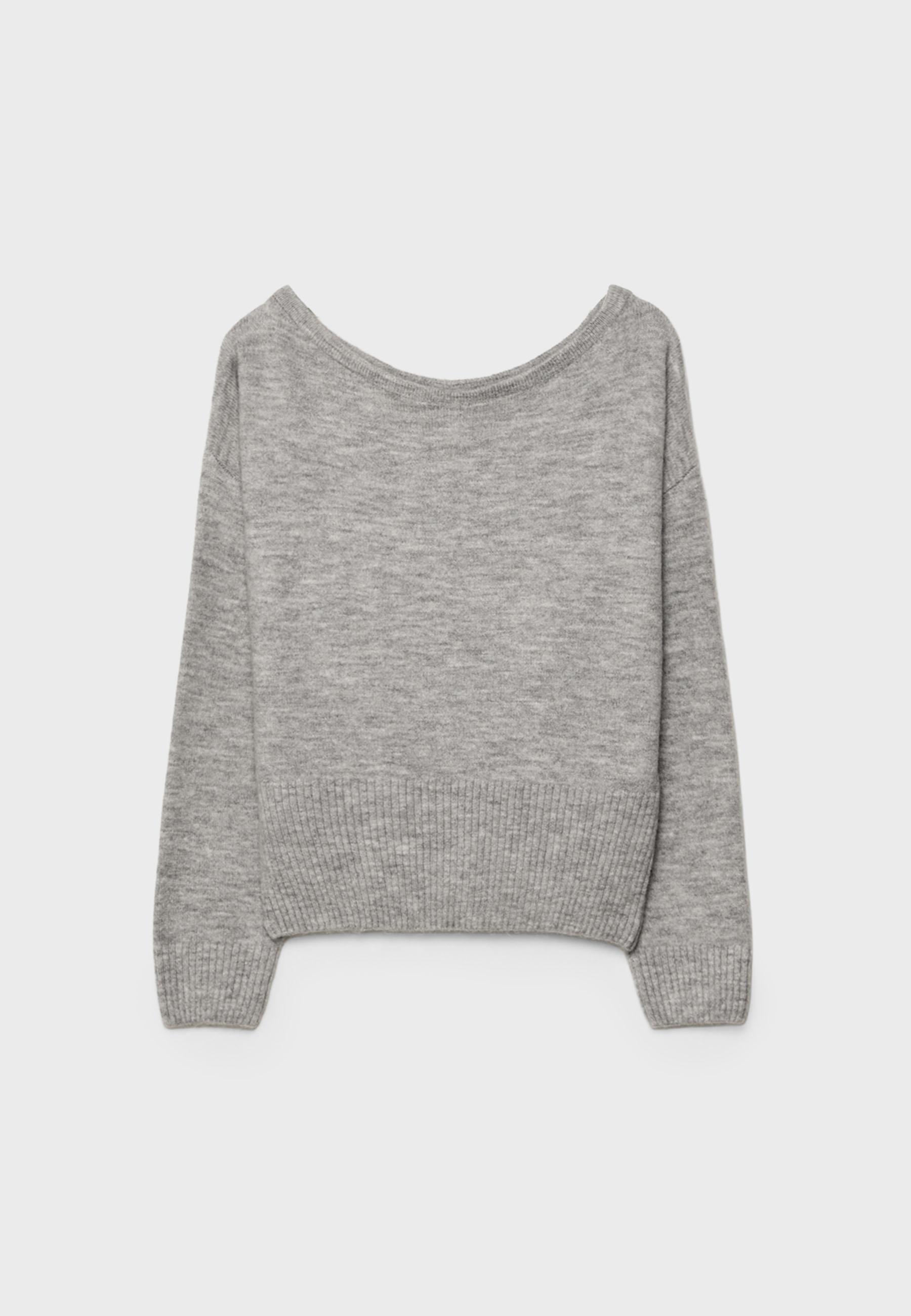 Soft-touch knit boat neck sweater — Grey melange
