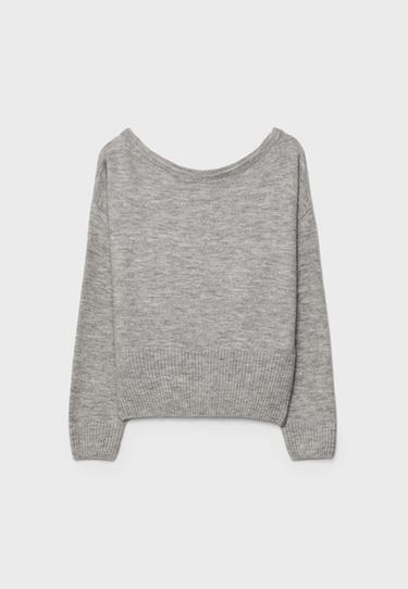 Boat neck knit jumper — Grey melange 7