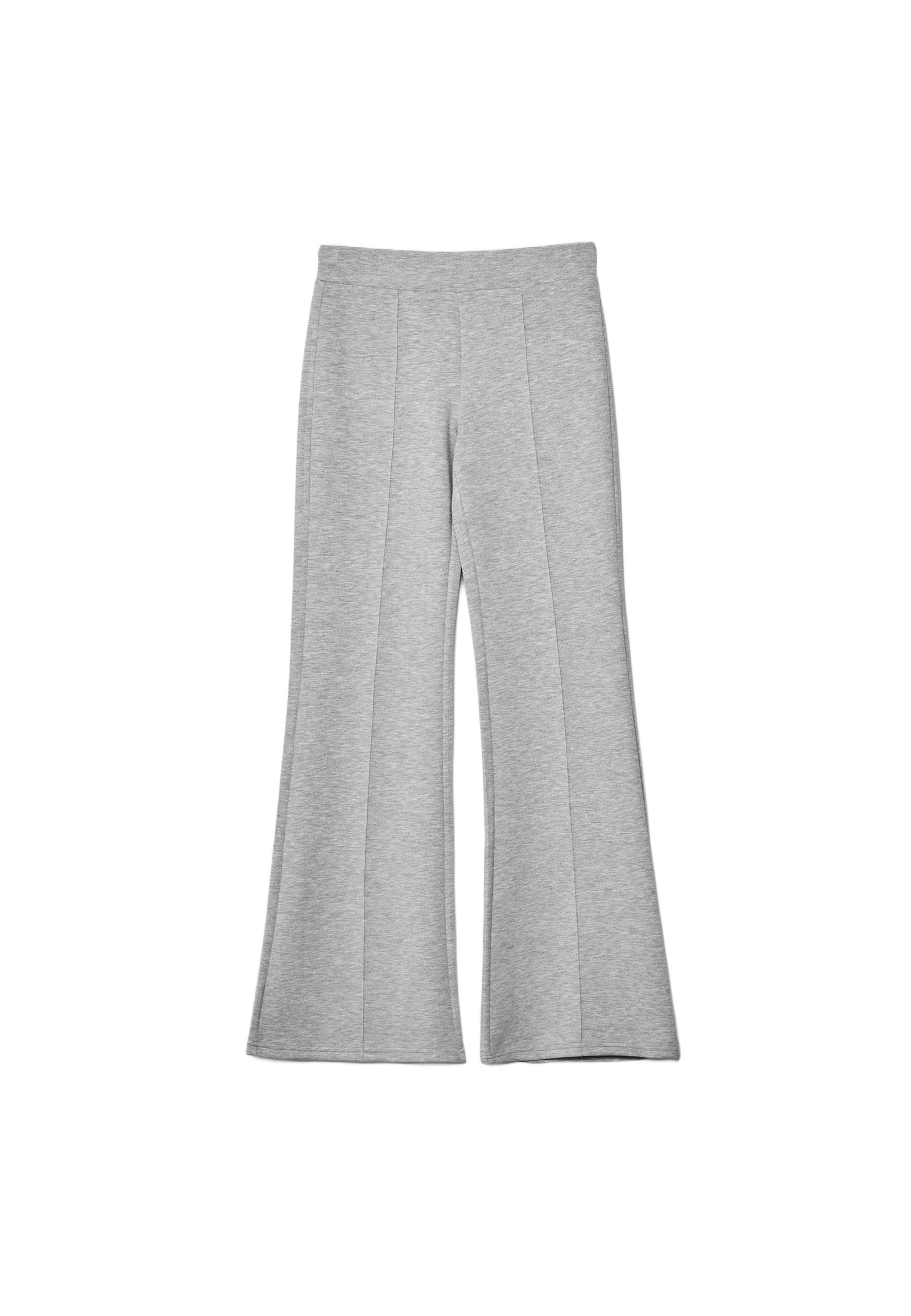 Soft-touch bell bottom trousers with front seam detail — Grey melange