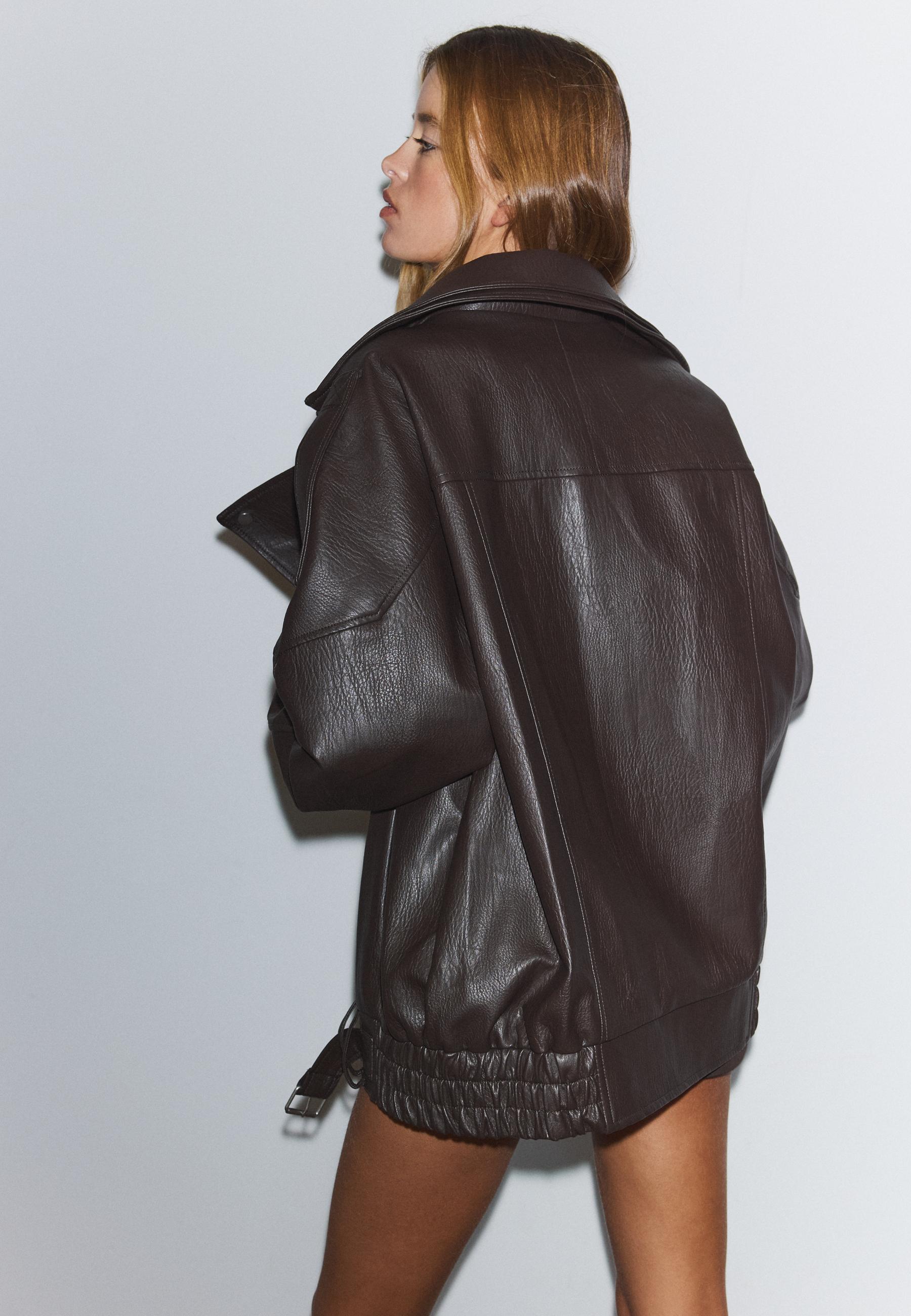 Oversize suni deri ceket - Görsel 5
