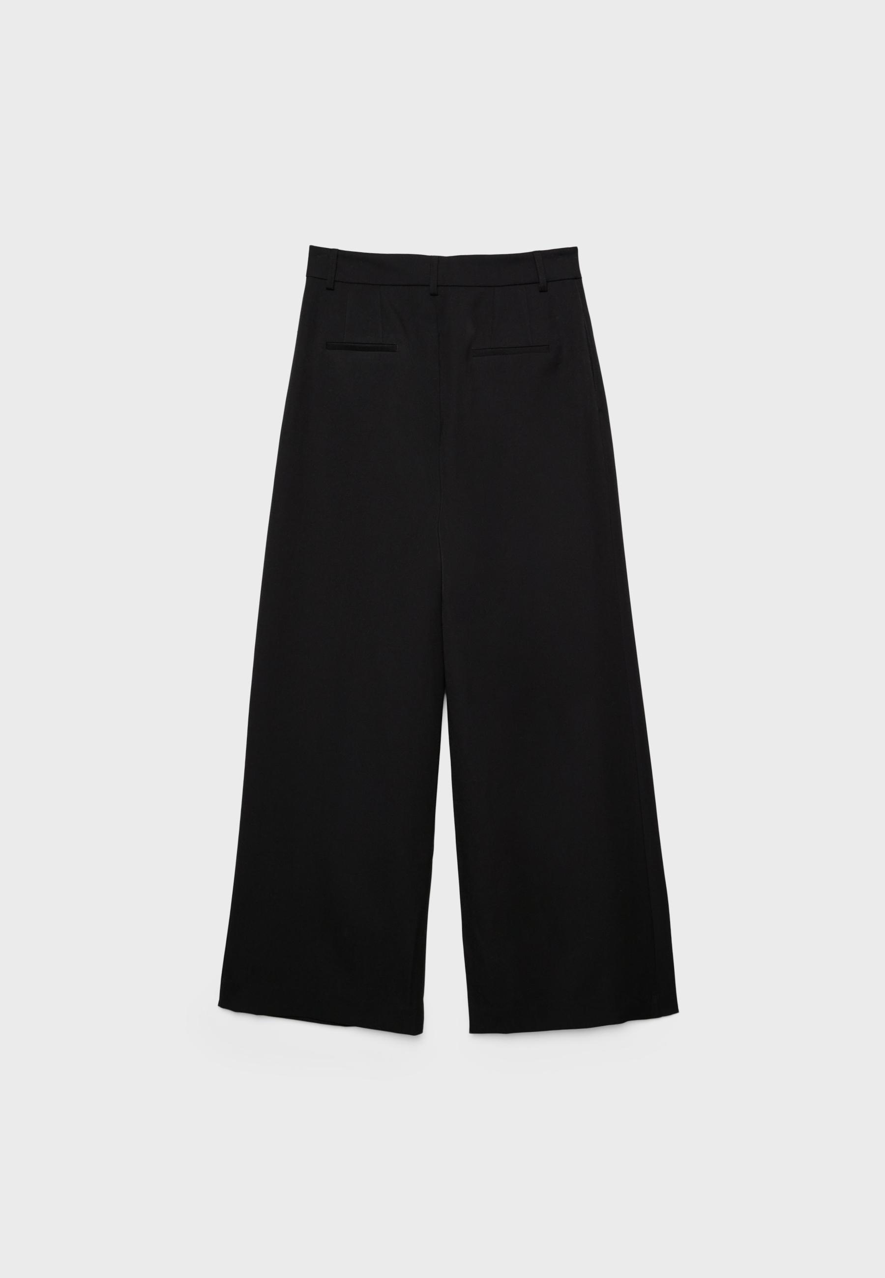 Wide-leg tailored trousers with darts — Black